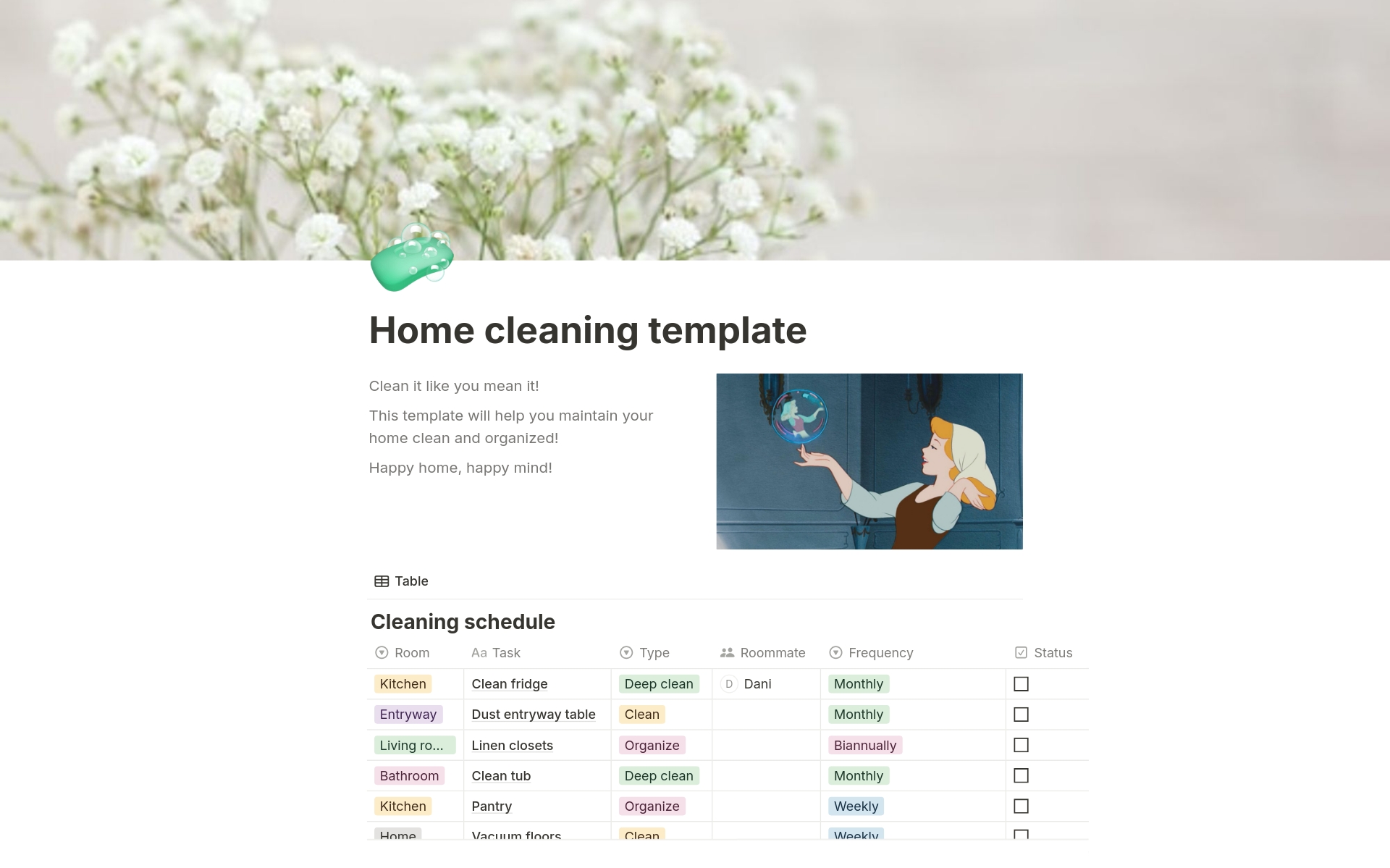 A template preview for The Home Cleaning Tracker