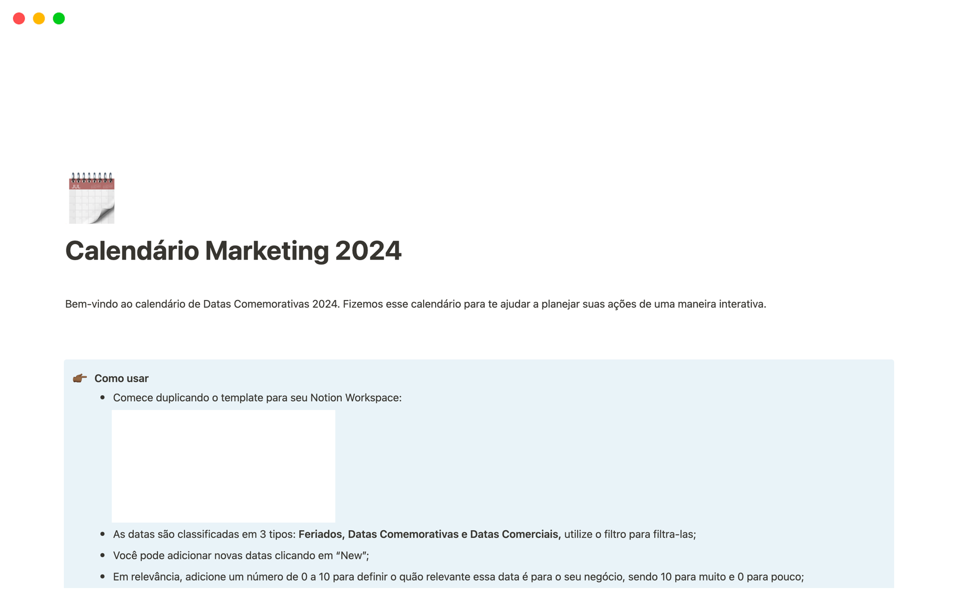 Uma prévia do modelo para Calendario Marketing 2024