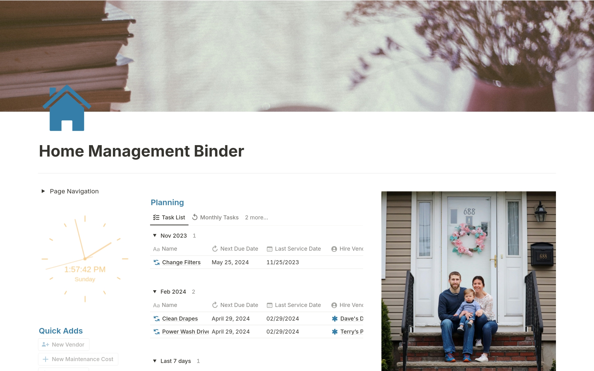 Eine Vorlagenvorschau für Home Management Binder