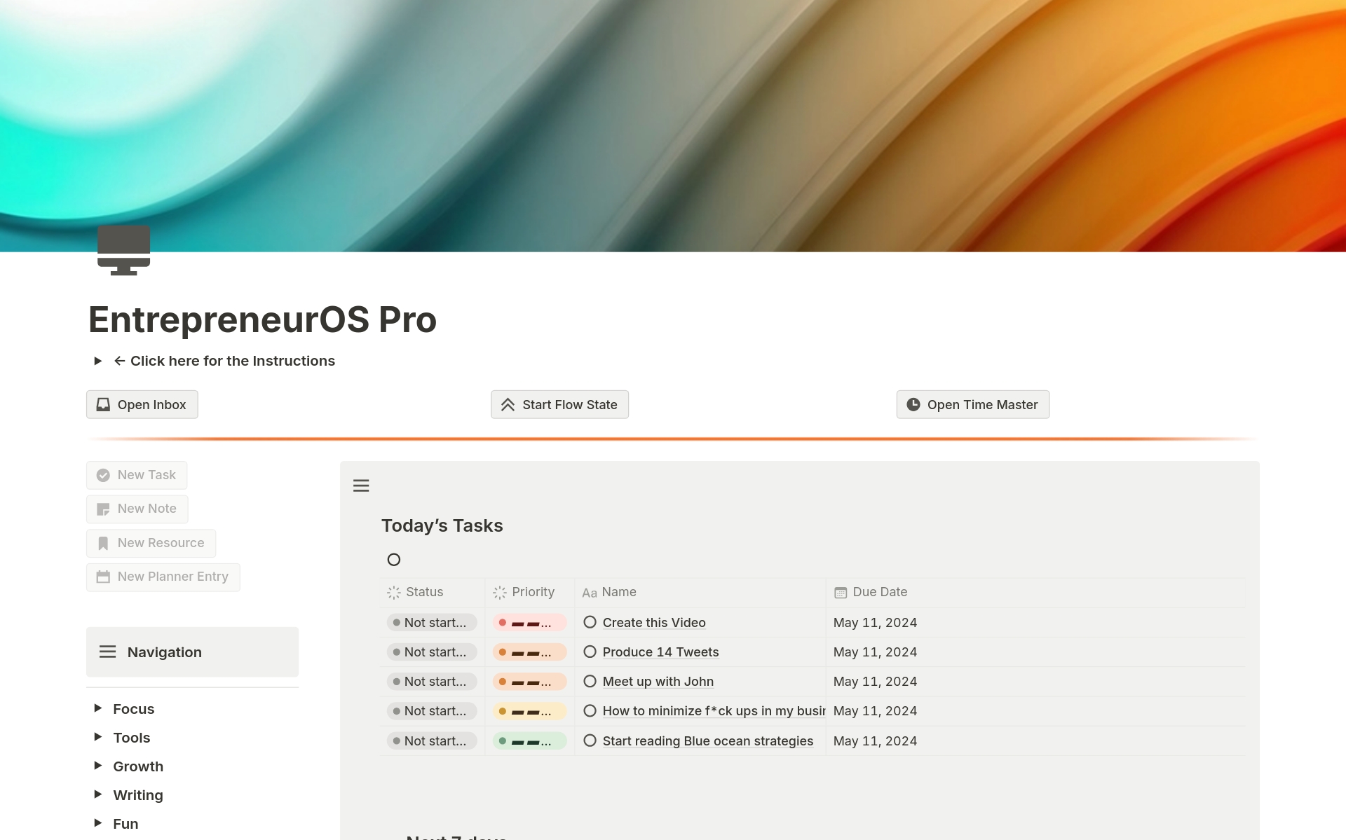 A template preview for EntrepreneurOS Pro