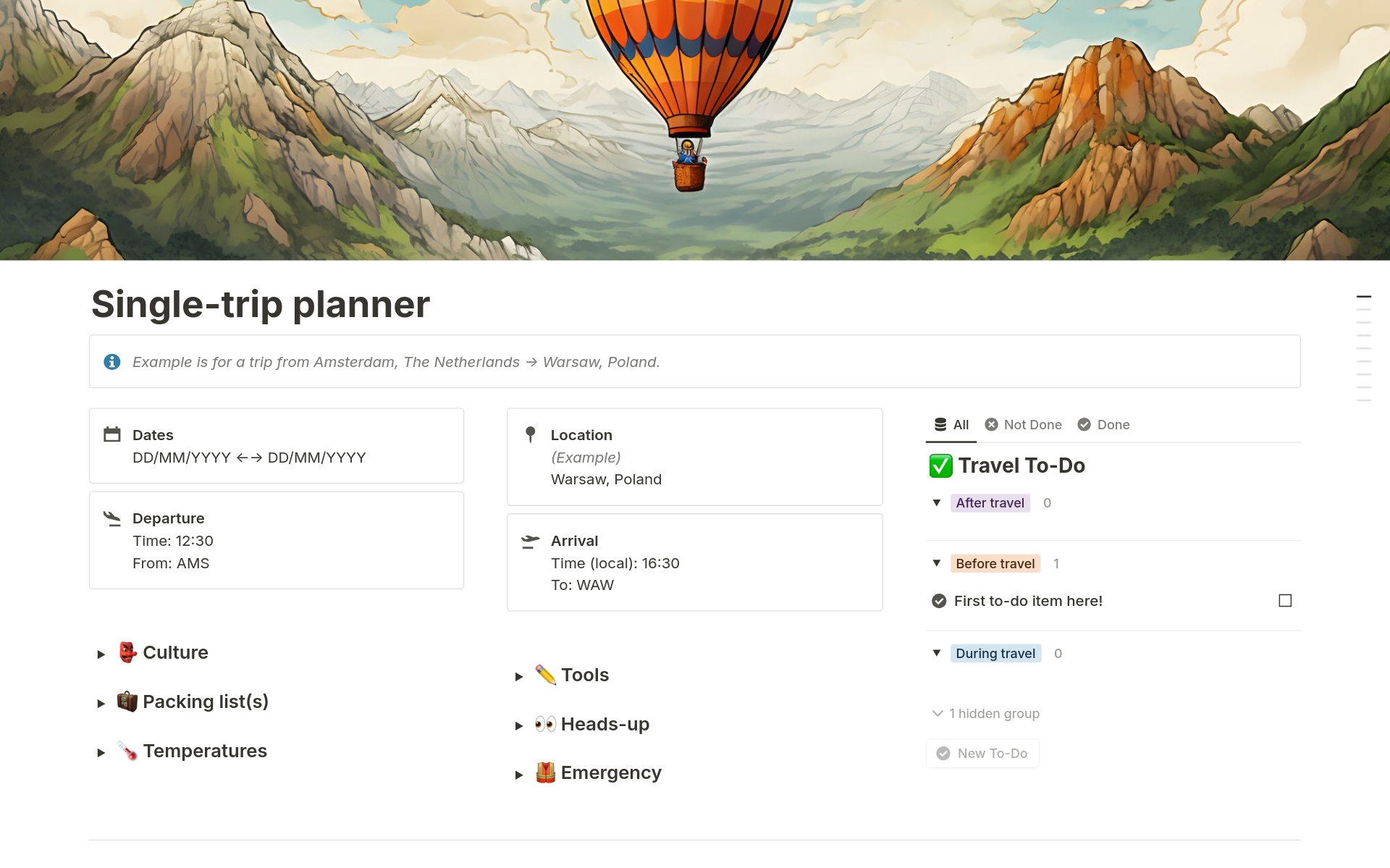 Singletrip planner Notion Template