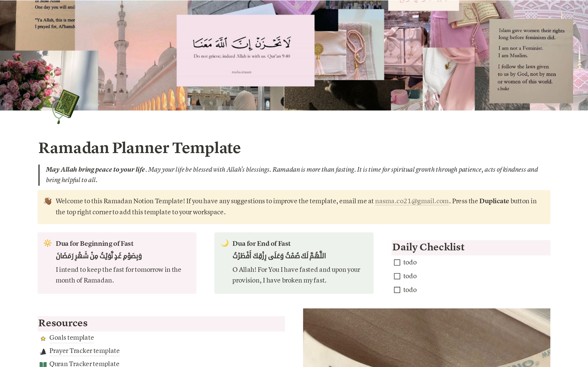 A simple, effective planner to keep Muslim's on track this Ramadan. Using this planner, Muslim's can track daily habits to maximize their Ramadan. Ramadan Mubarak!