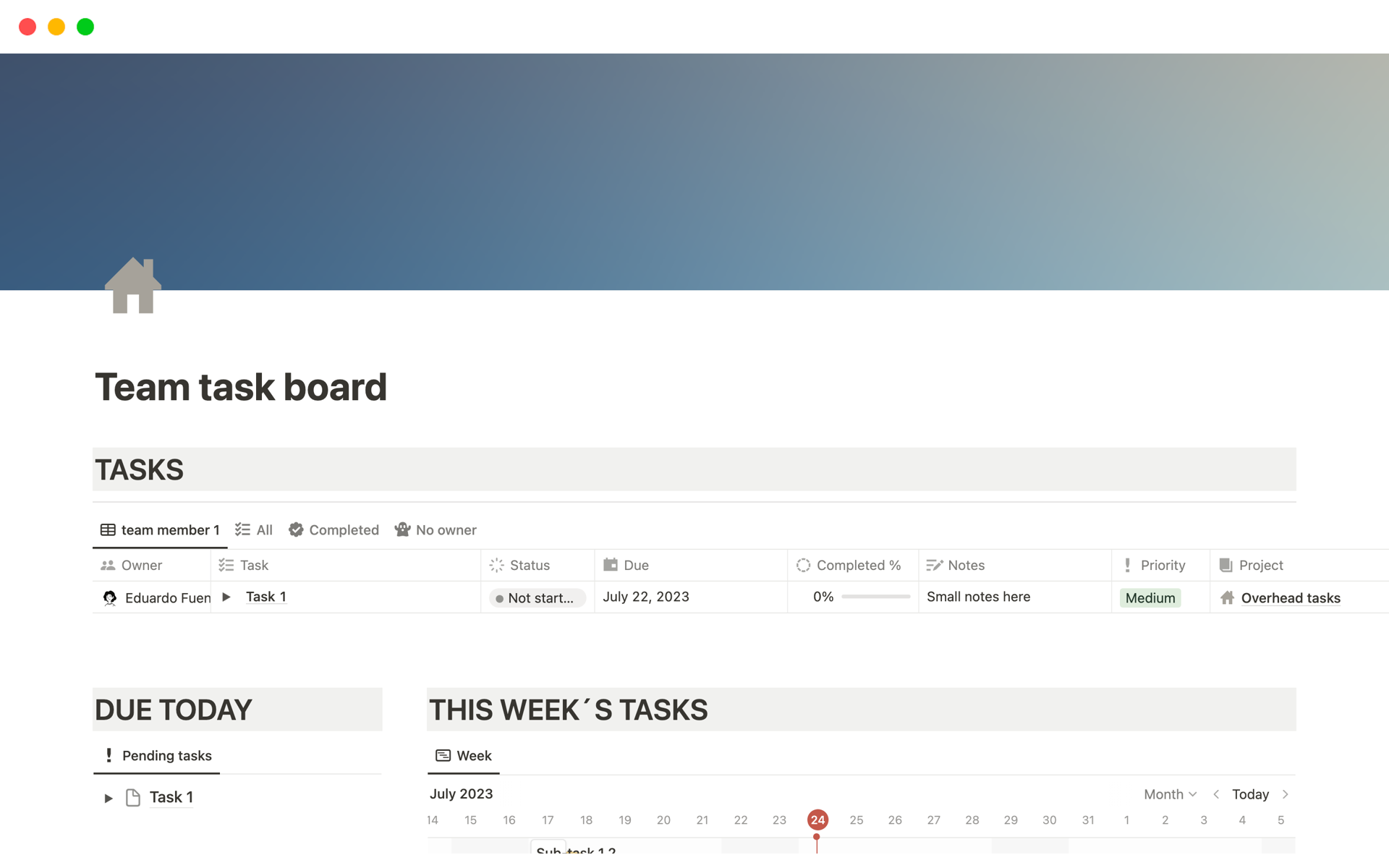 A template preview for Architecture team task board
