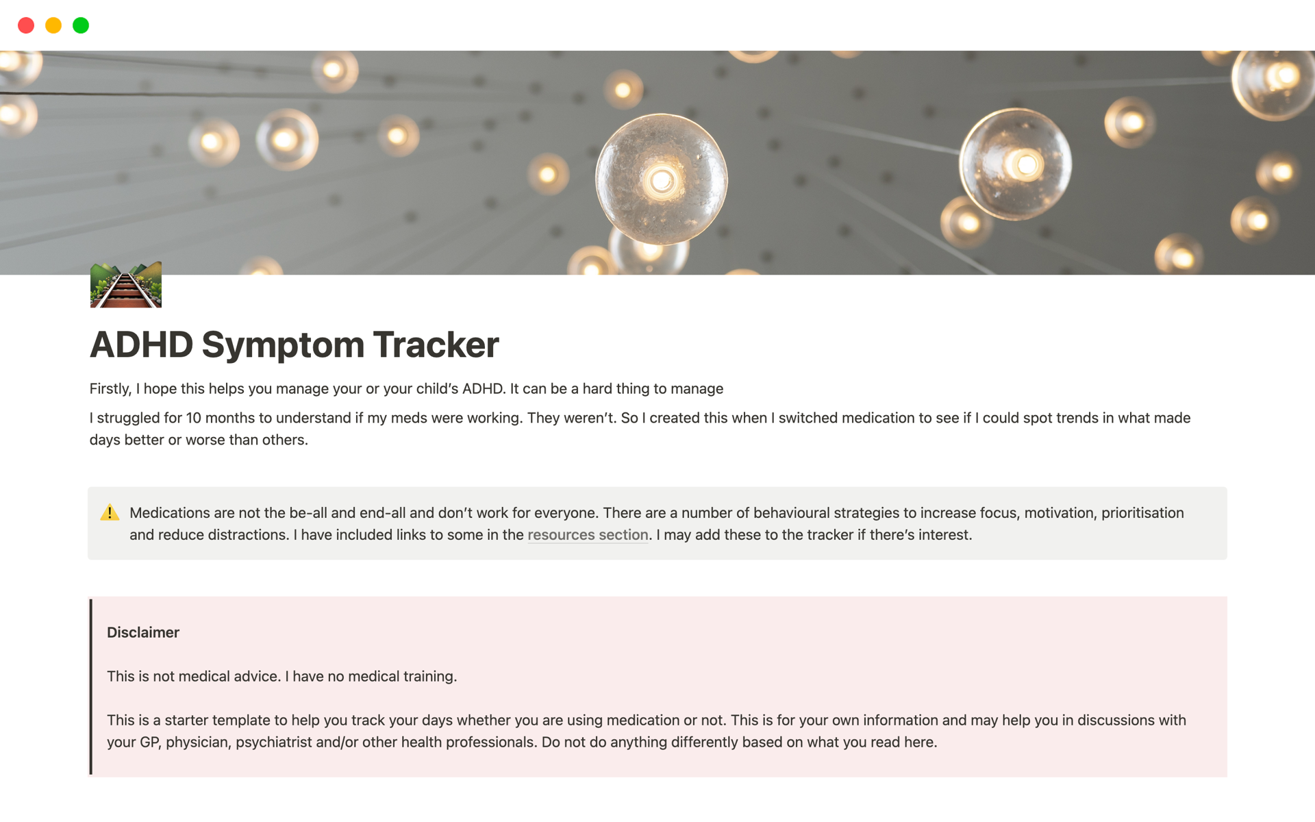 A template preview for ADHD Symptom Tracker
