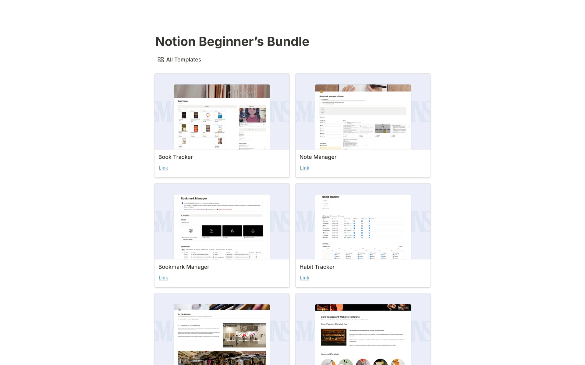 A template preview for Beginner's Bundle