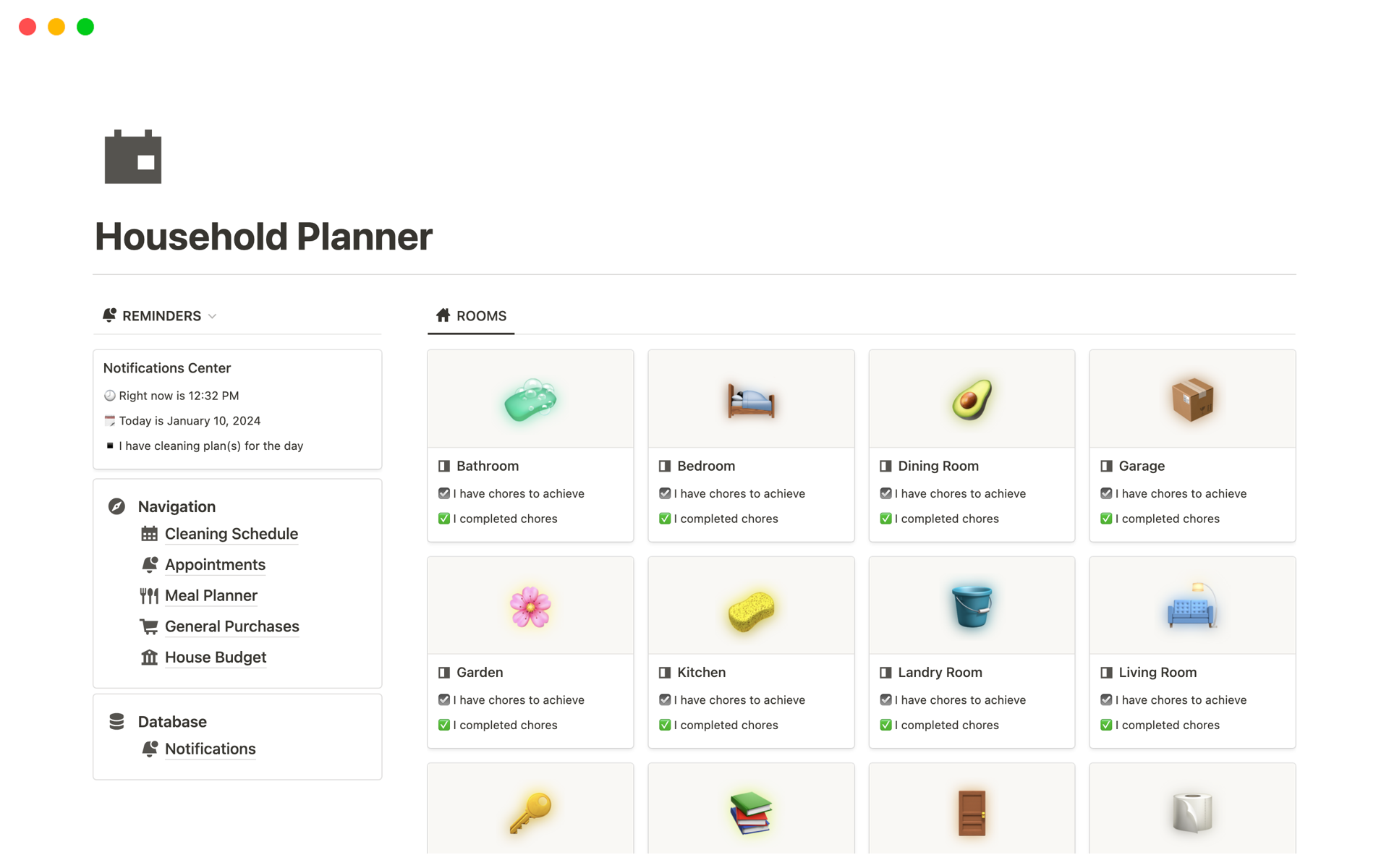 A template preview for Household Planner