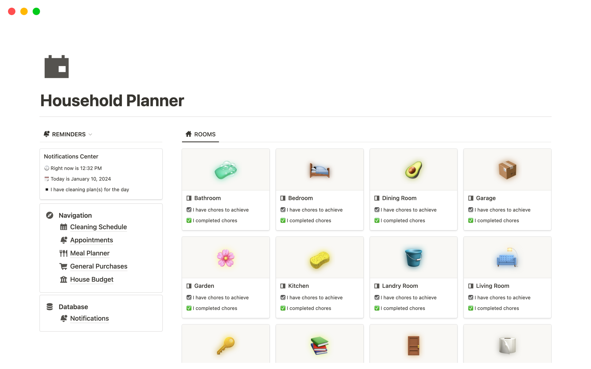 Aperçu du modèle de Household Planner