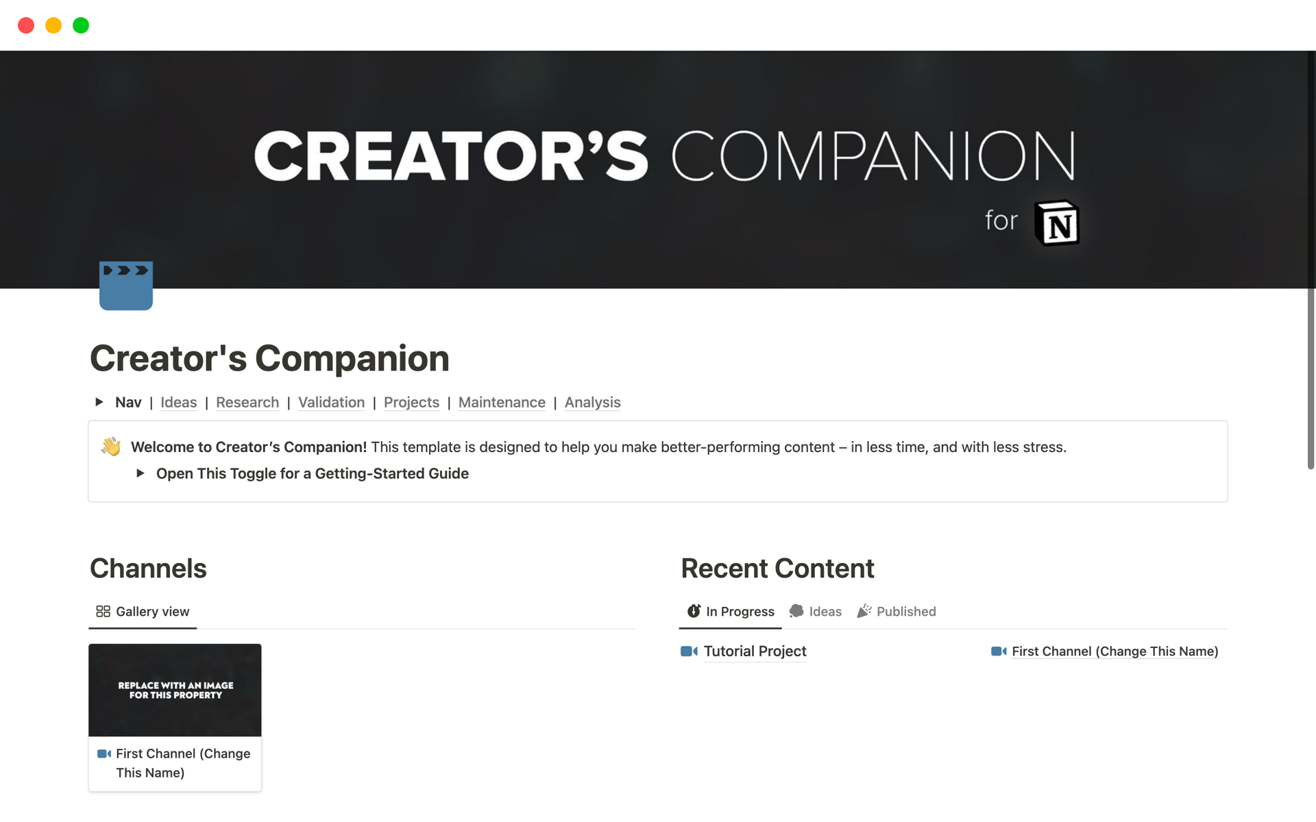 A template preview for Creator's companion