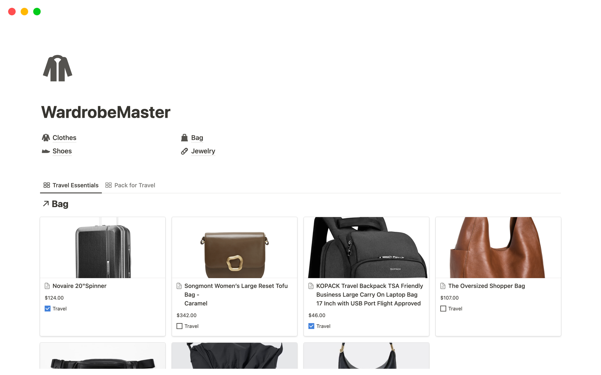 Streamline your closet, travel, and events with Notion's sleek wardrobe organizer.