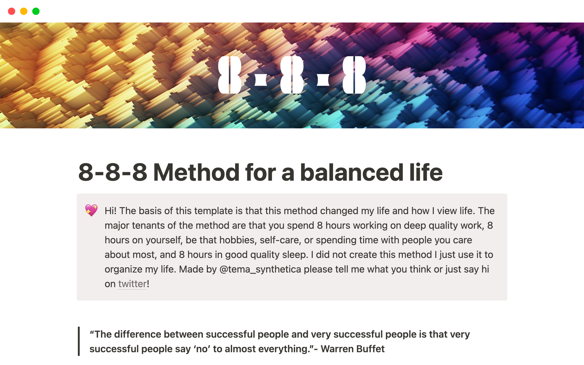 8-8-8 Method for a balanced lifeのテンプレートのプレビュー