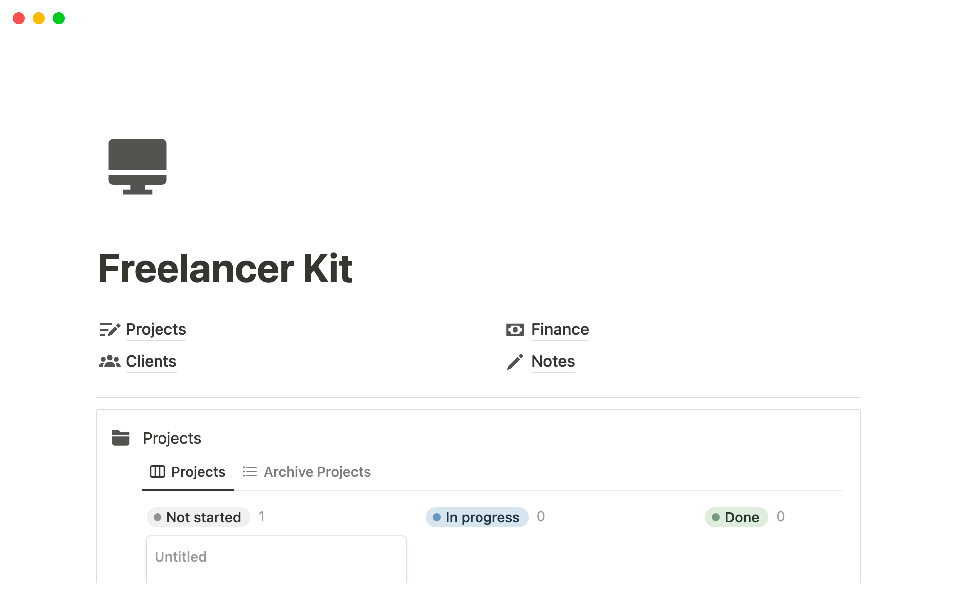 A template preview for Notion Freelancer Kit
