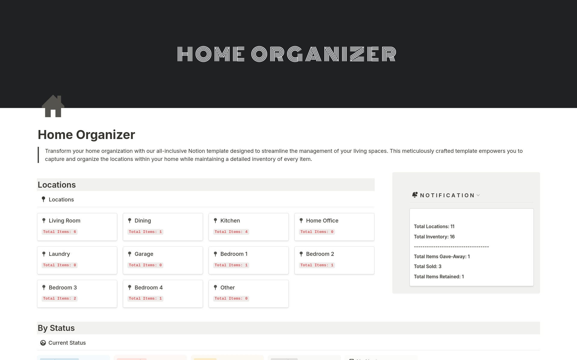 A template preview for Home Organizer