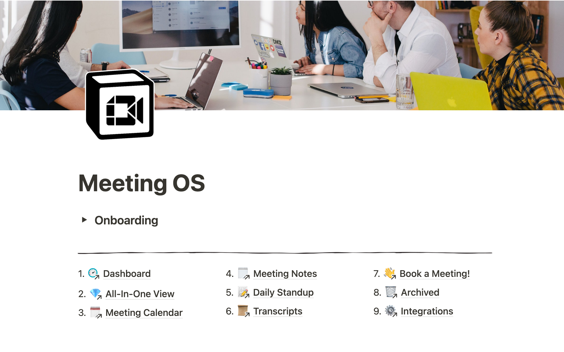 A template preview for Meeting OS