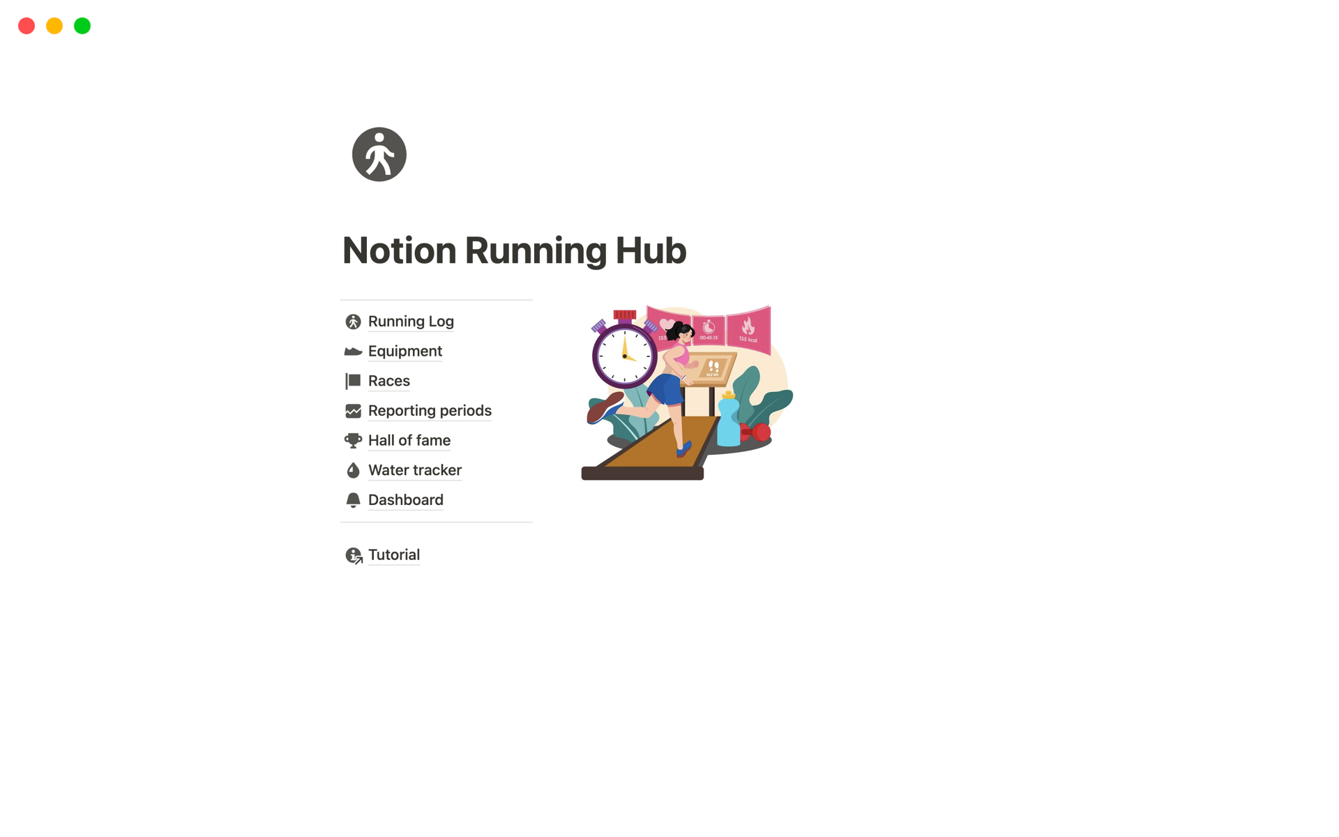 A template preview for Running Hub