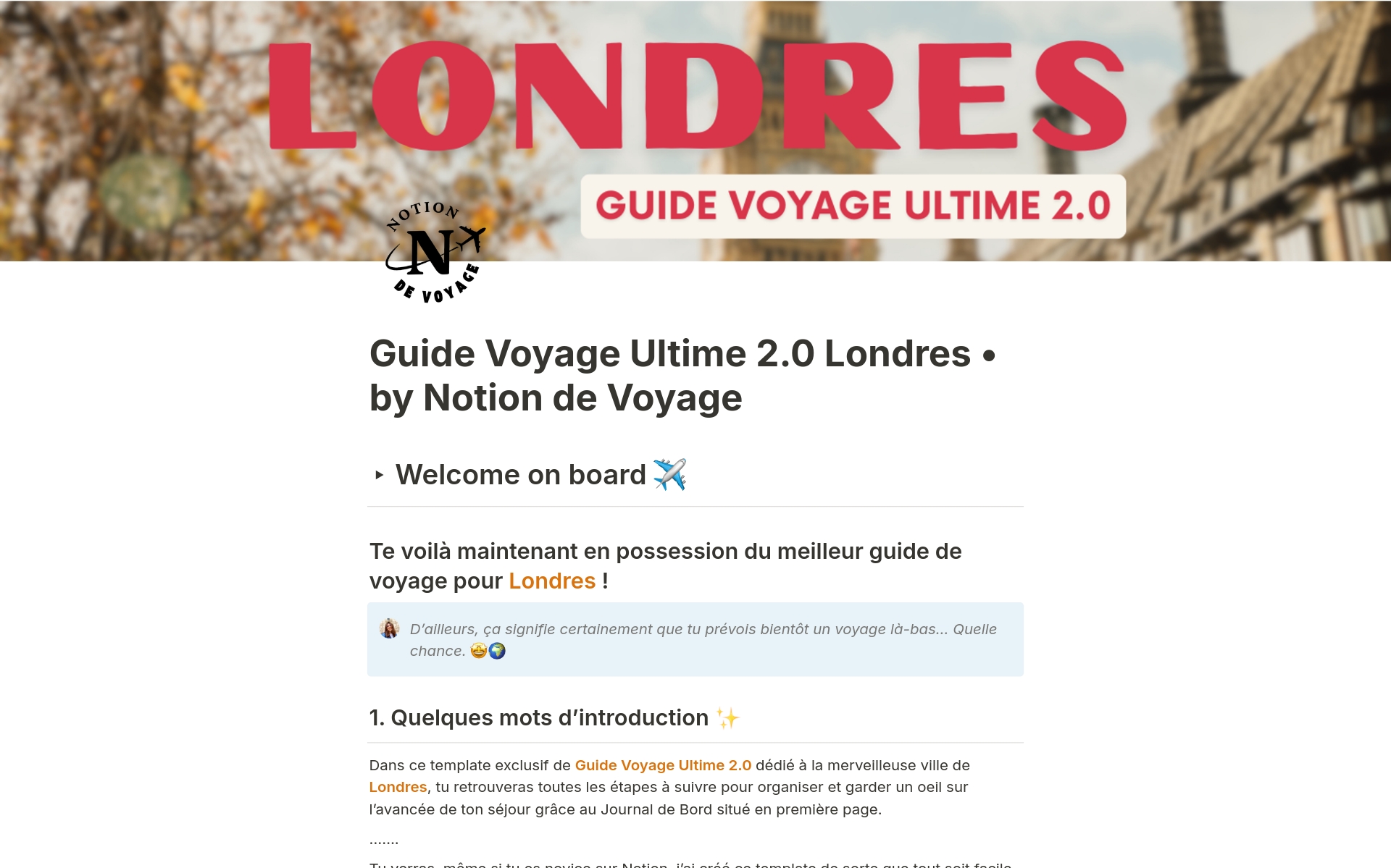 A template preview for Guide Voyage Ultime 2.0 - Londres