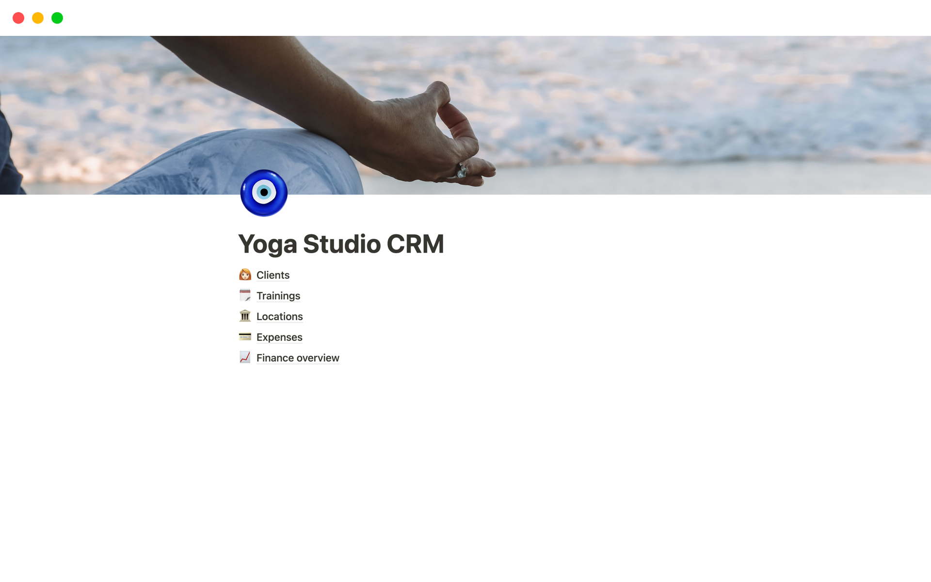 A template preview for Yoga Studio CRM