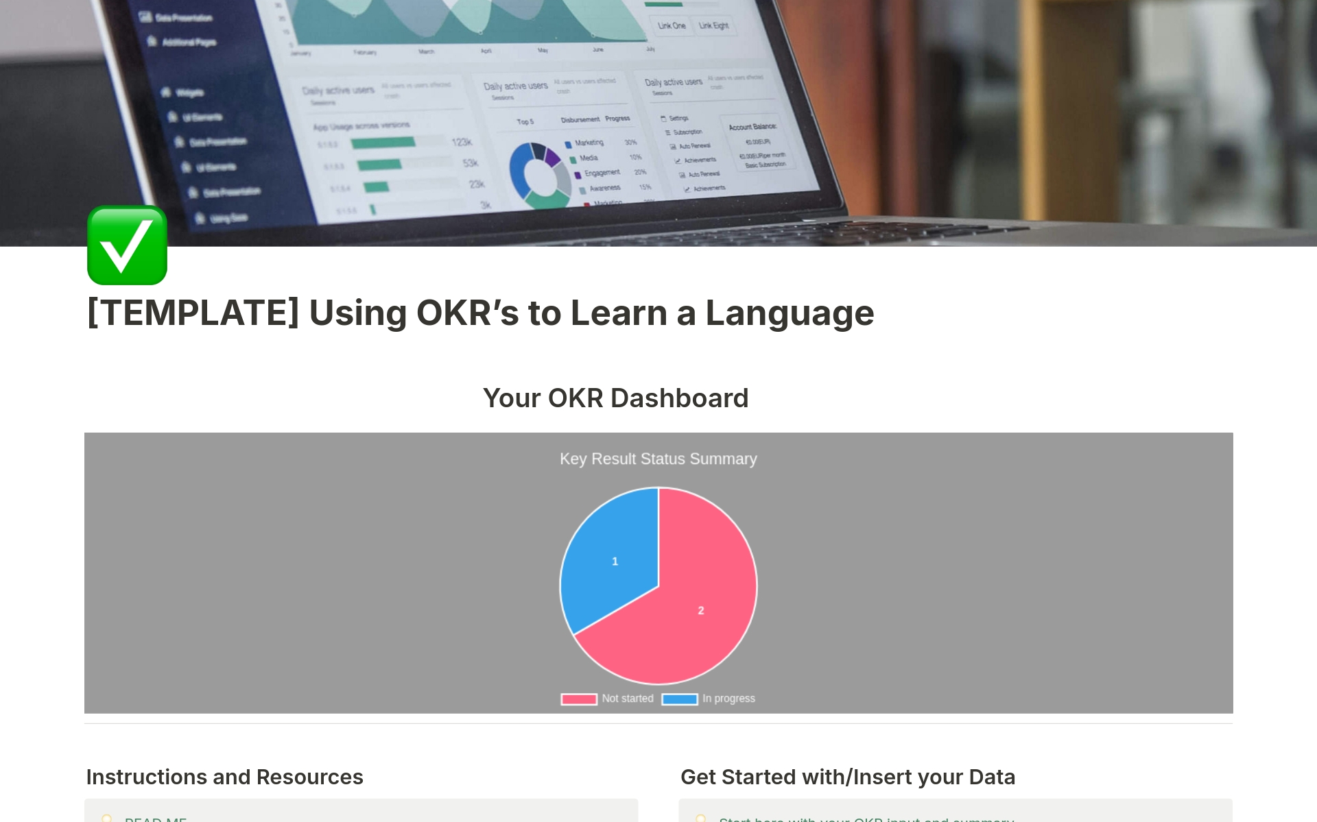 Vista previa de una plantilla para Using OKR's to help you Learn a New Language