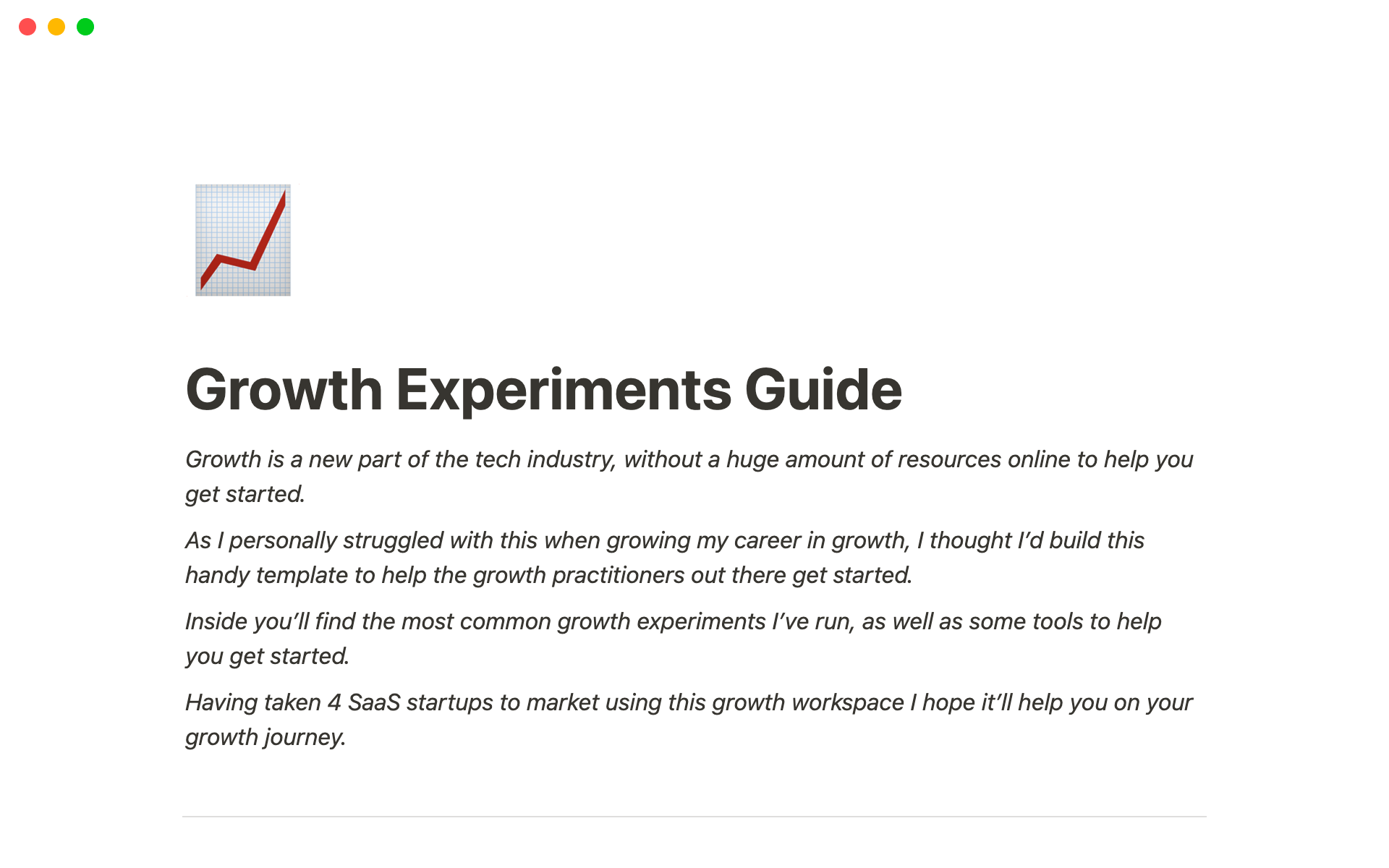 A template preview for Growth Experiments Guide