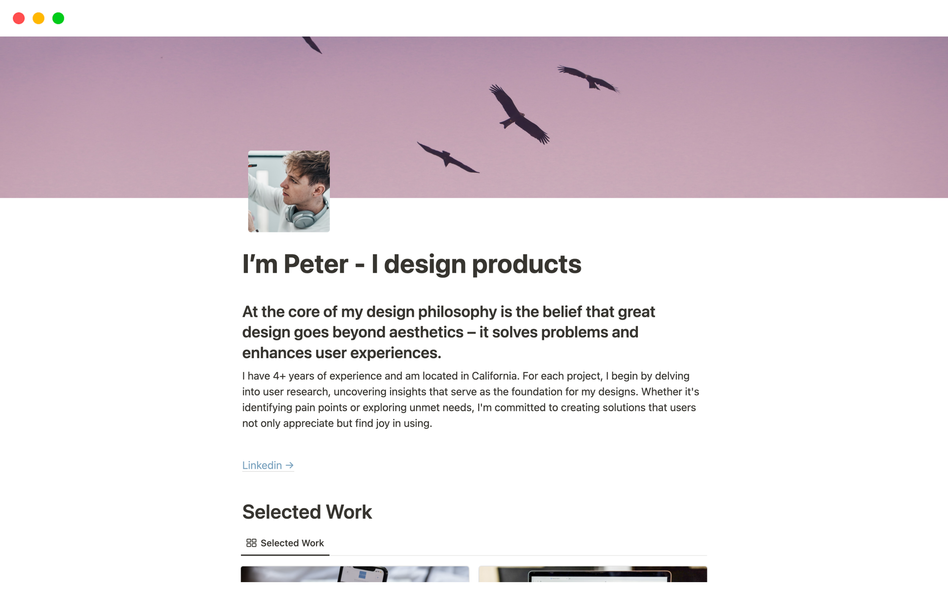 A template preview for Product / UX Designer Portfolio