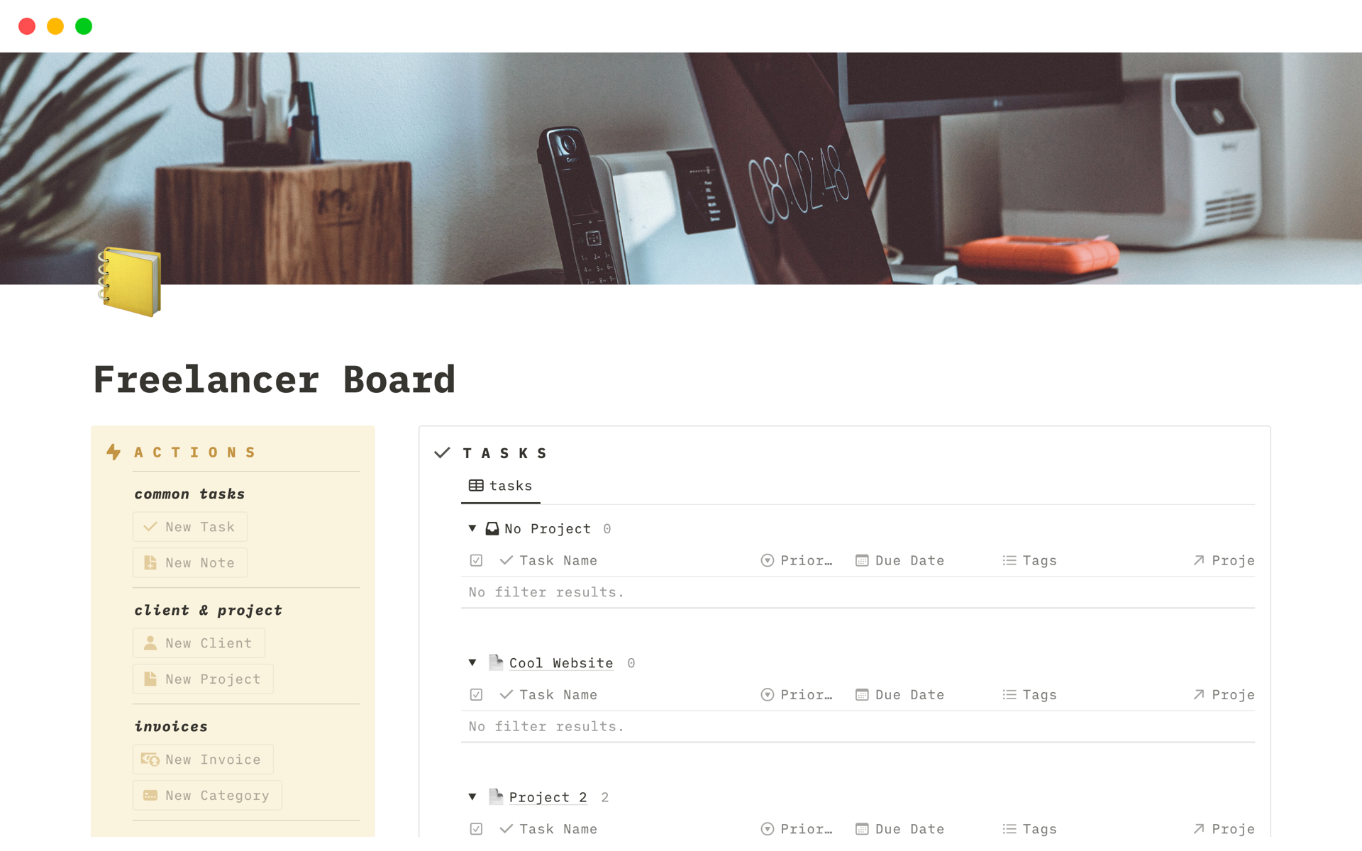 A template preview for Freelancer Board