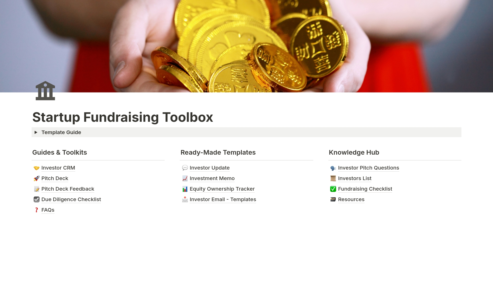 Uma prévia do modelo para Startup Fundraising Toolbox 