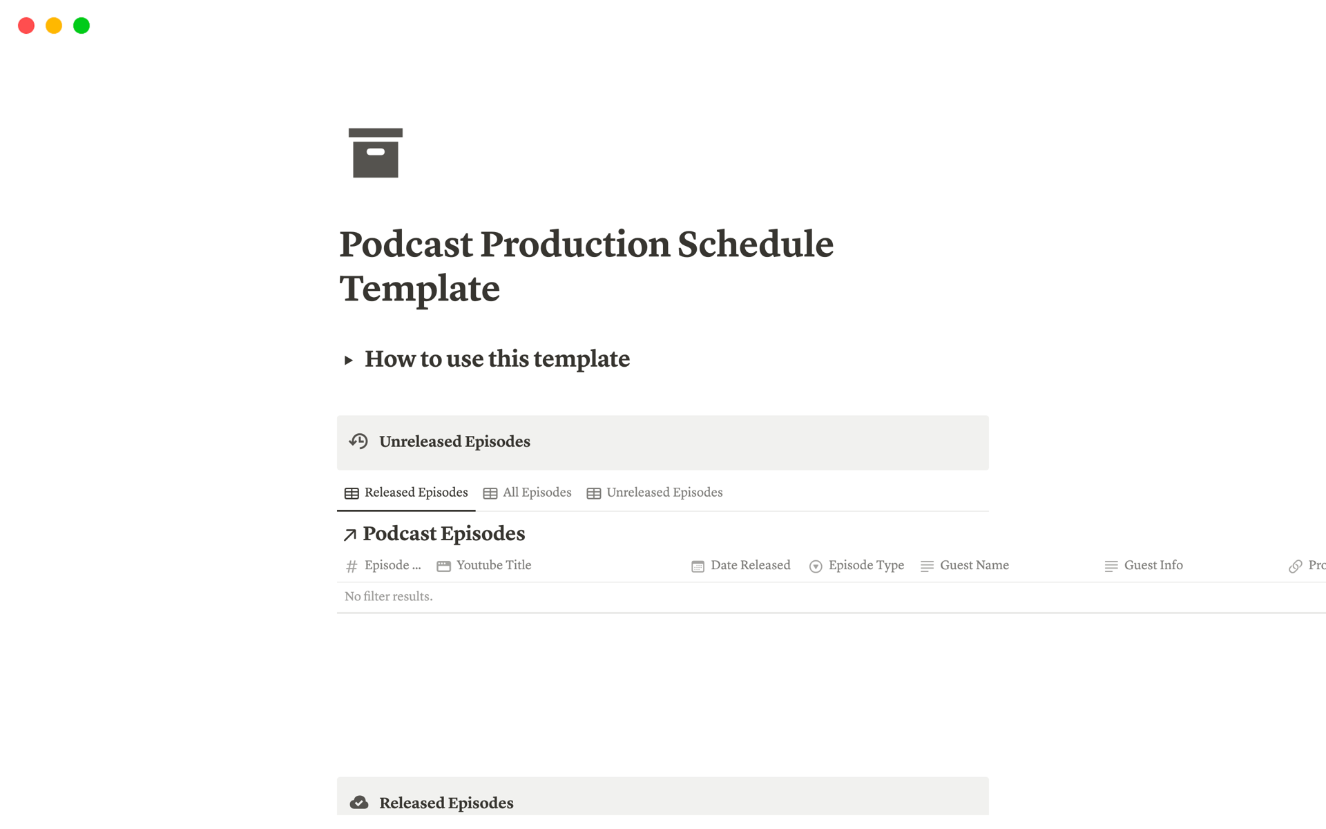 A template preview for Podcast Production Schedule Template