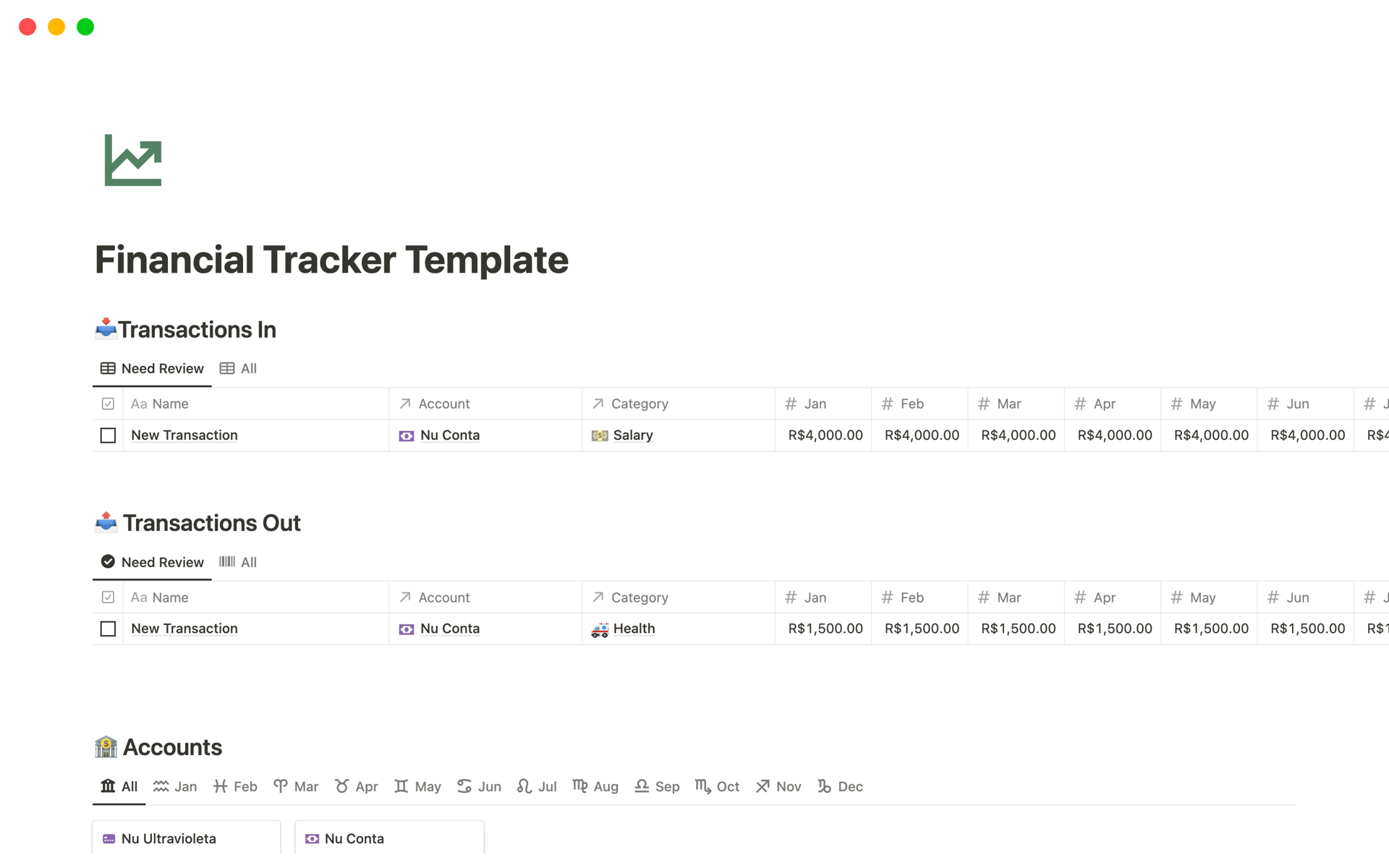 A template preview for Financial Tracker Template