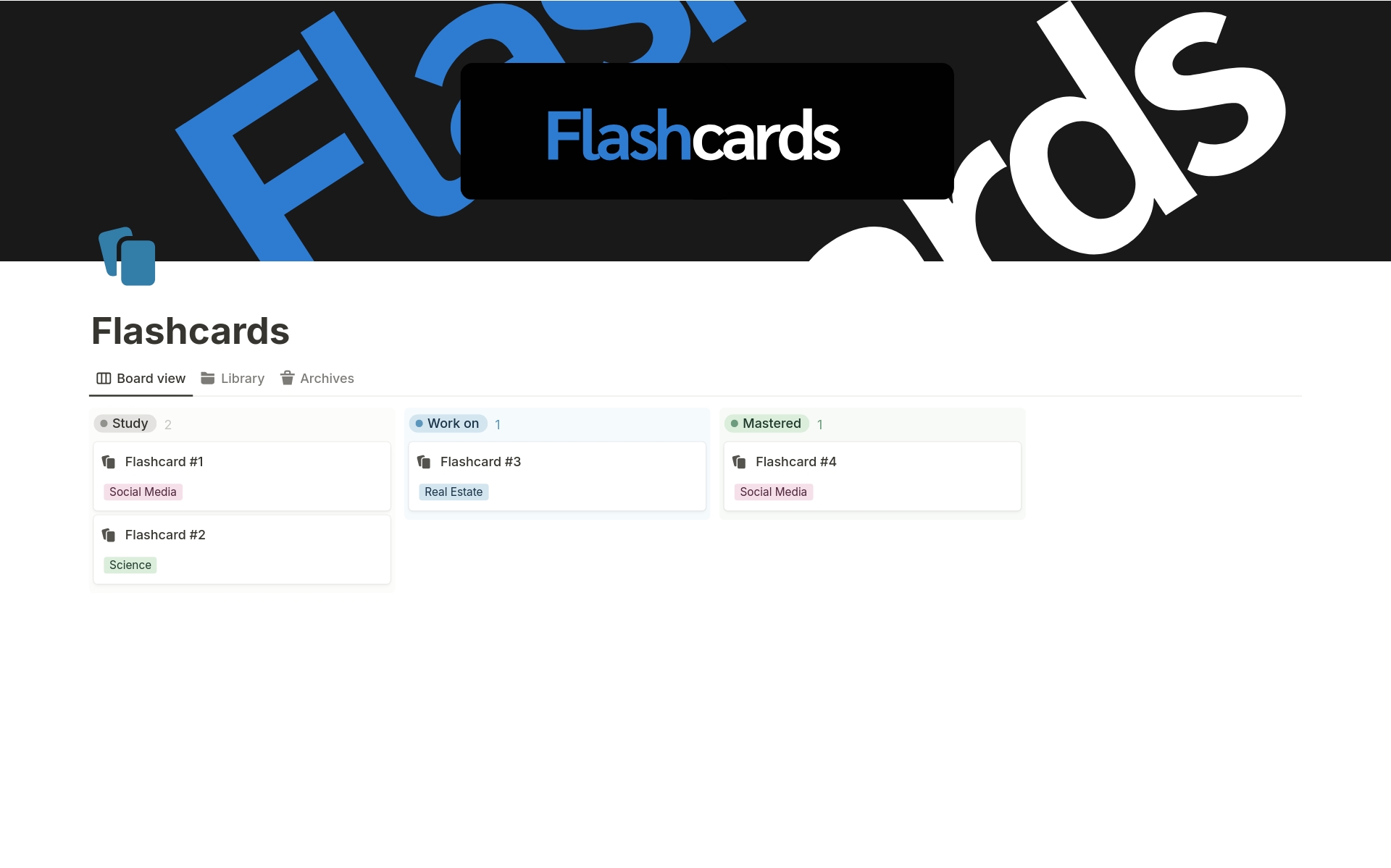 A template preview for Flashcards