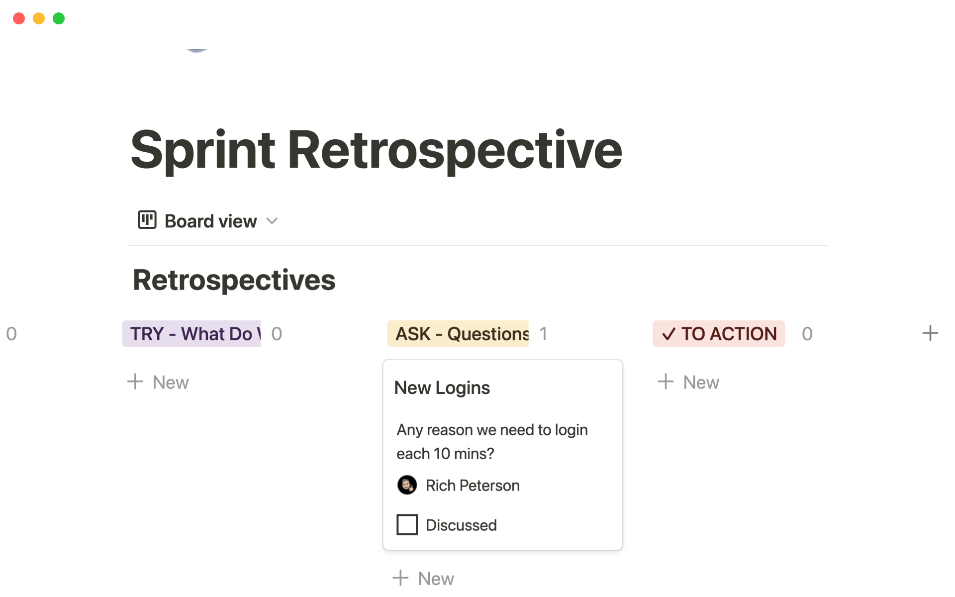 Track discussion topics, feedback, and actionable to-do’s so agile teams can continuously improve their work—without reinventing the wheel in this Sprint Retro template.