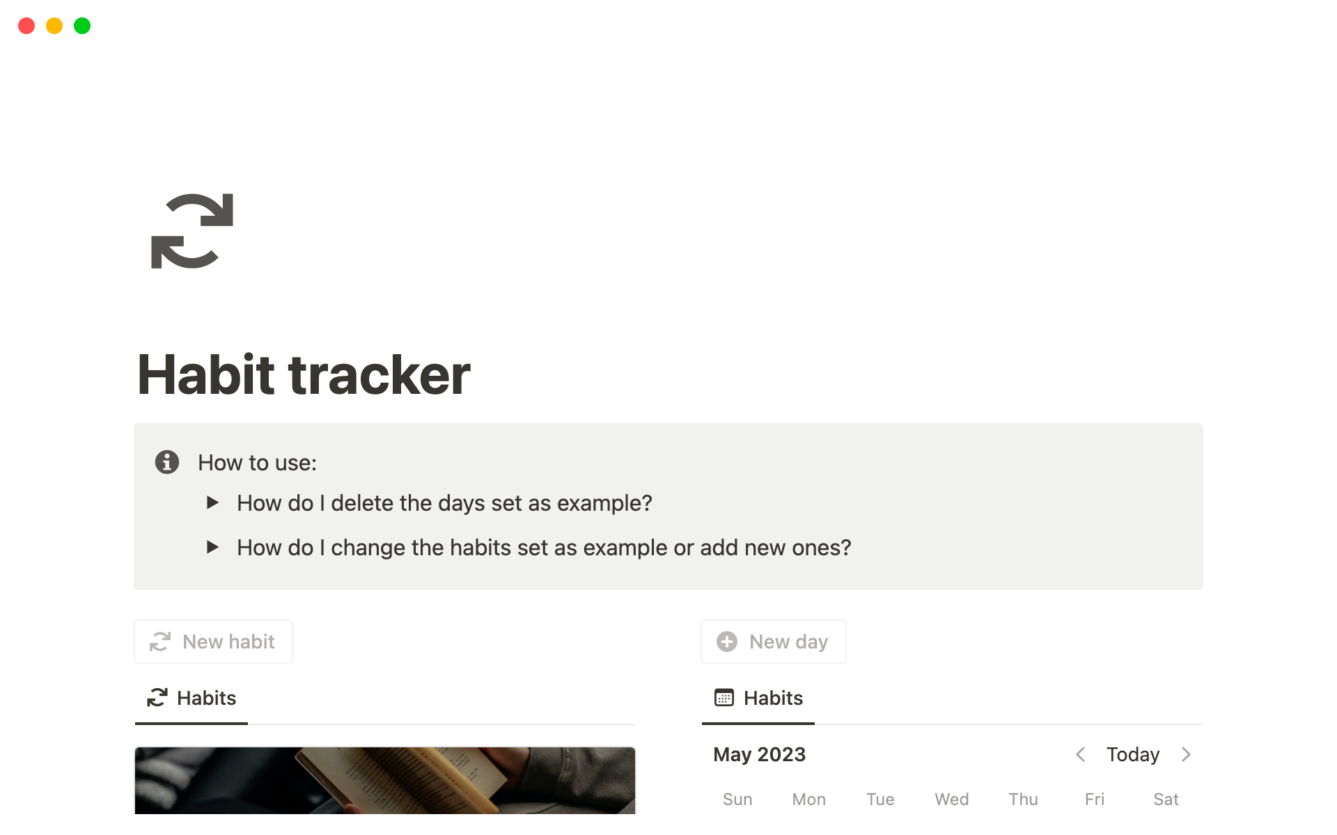 Eine Vorlagenvorschau für Habit Tracker