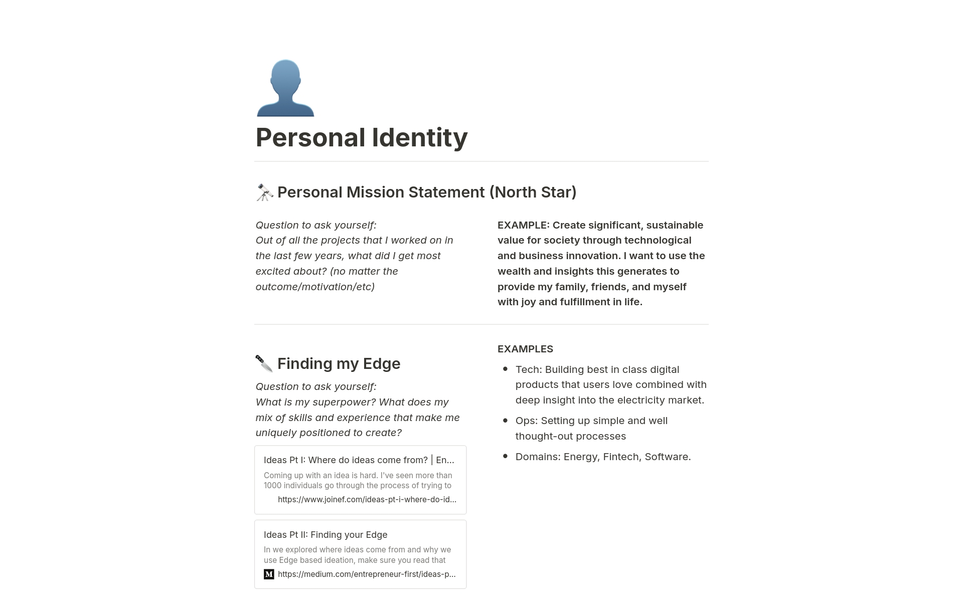 Articulating Your Personal Identityのテンプレートのプレビュー