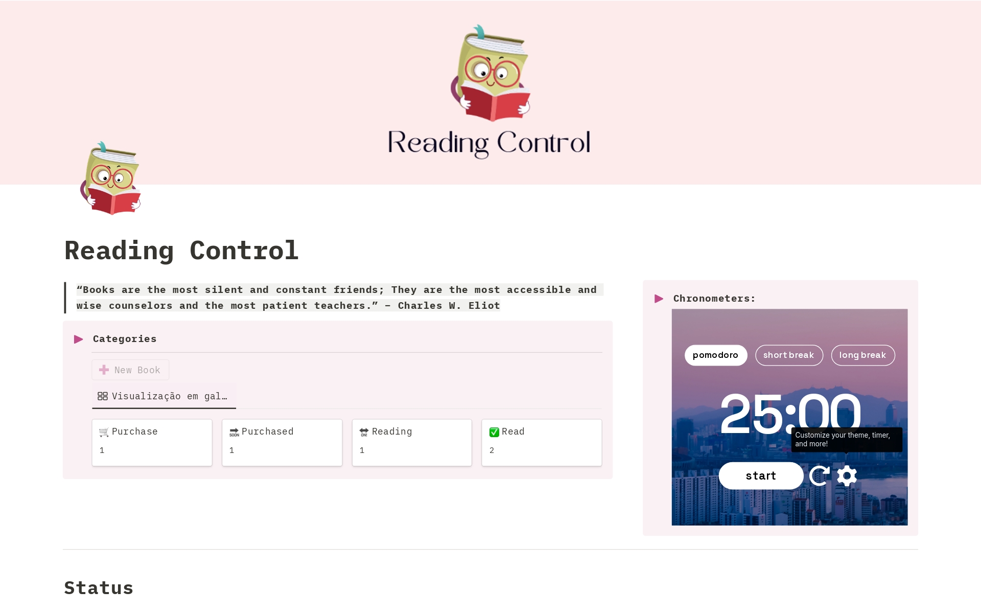 A template preview for Reading Control