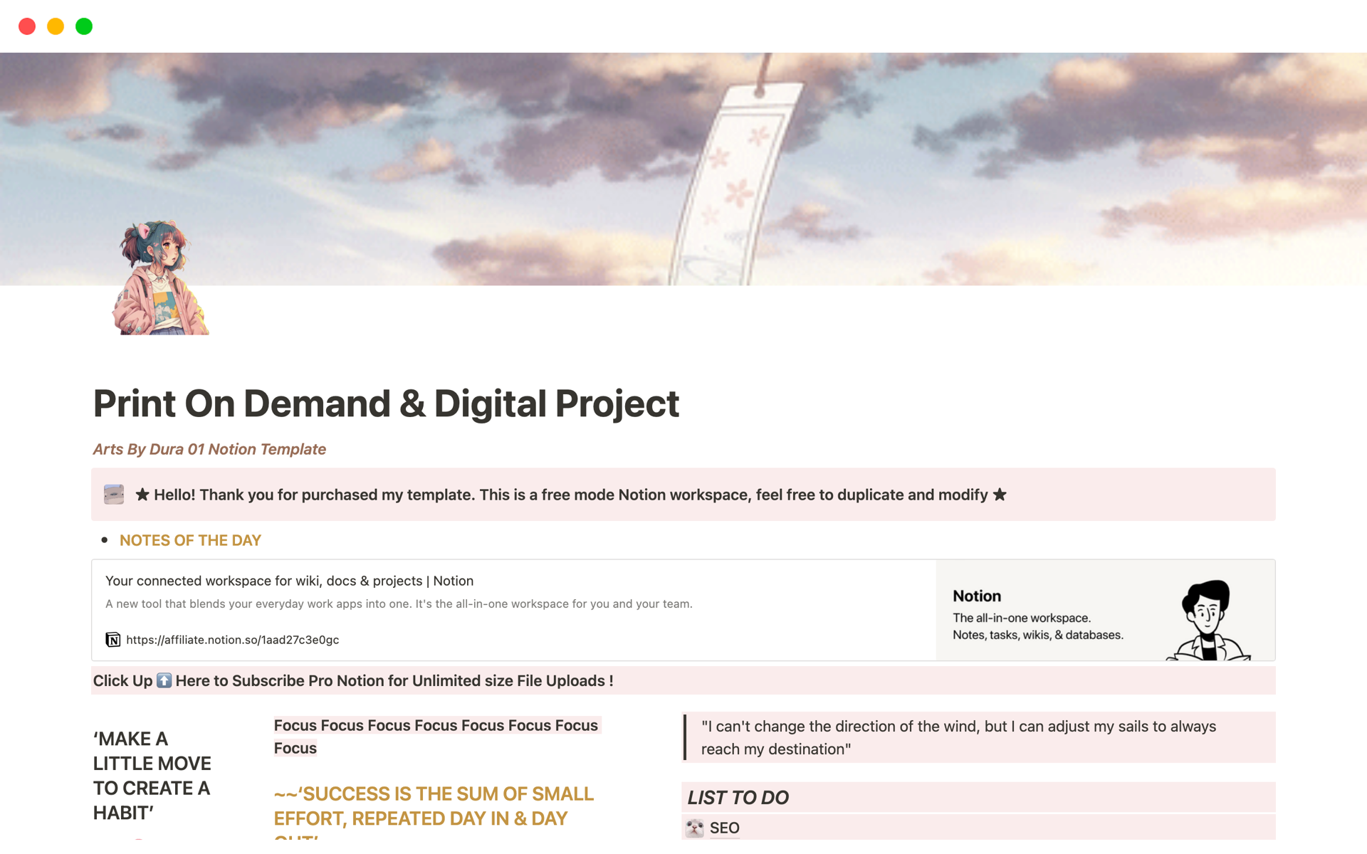 A template preview for Print On Demand & Digital Project