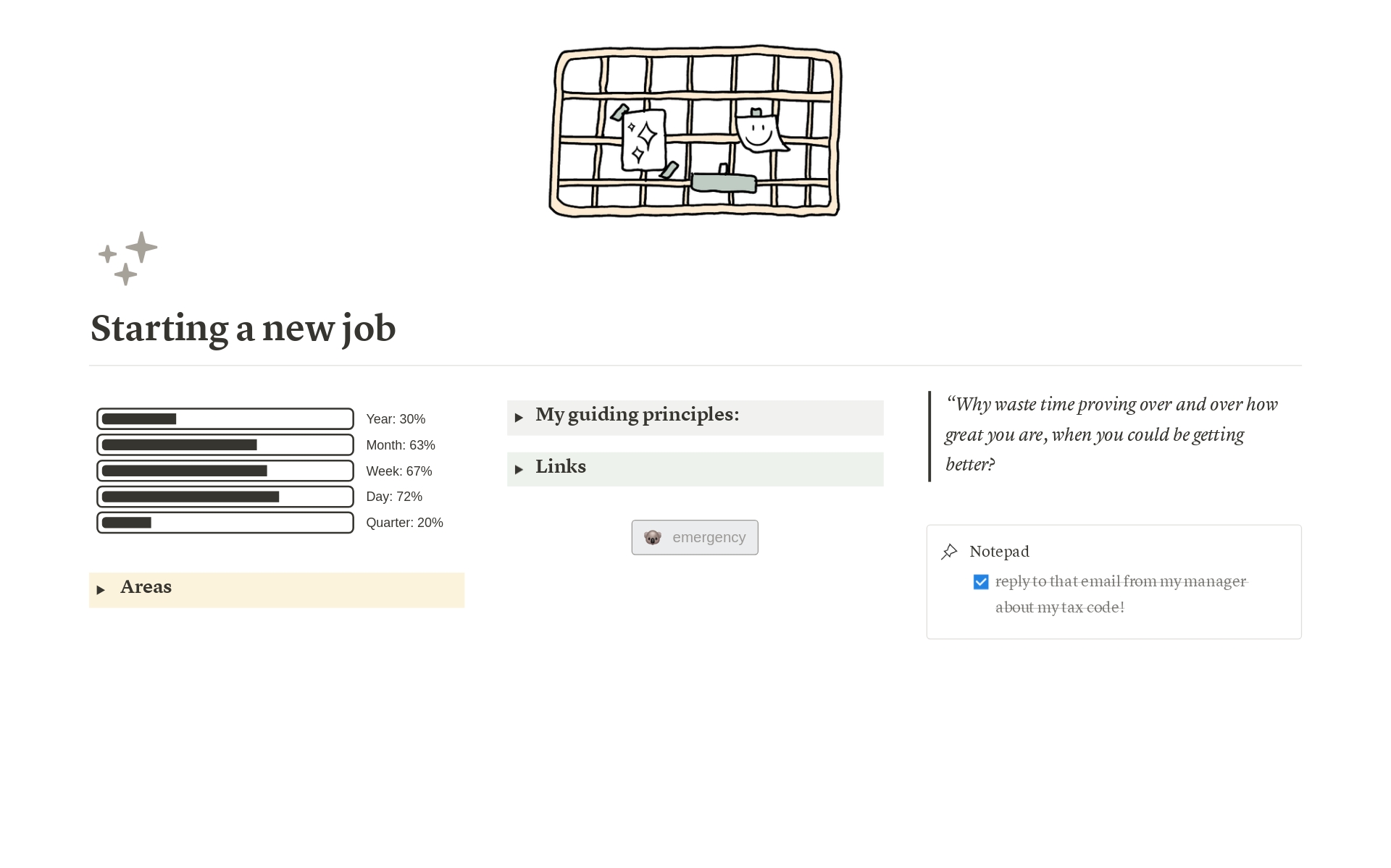 A template preview for Starting a New Job