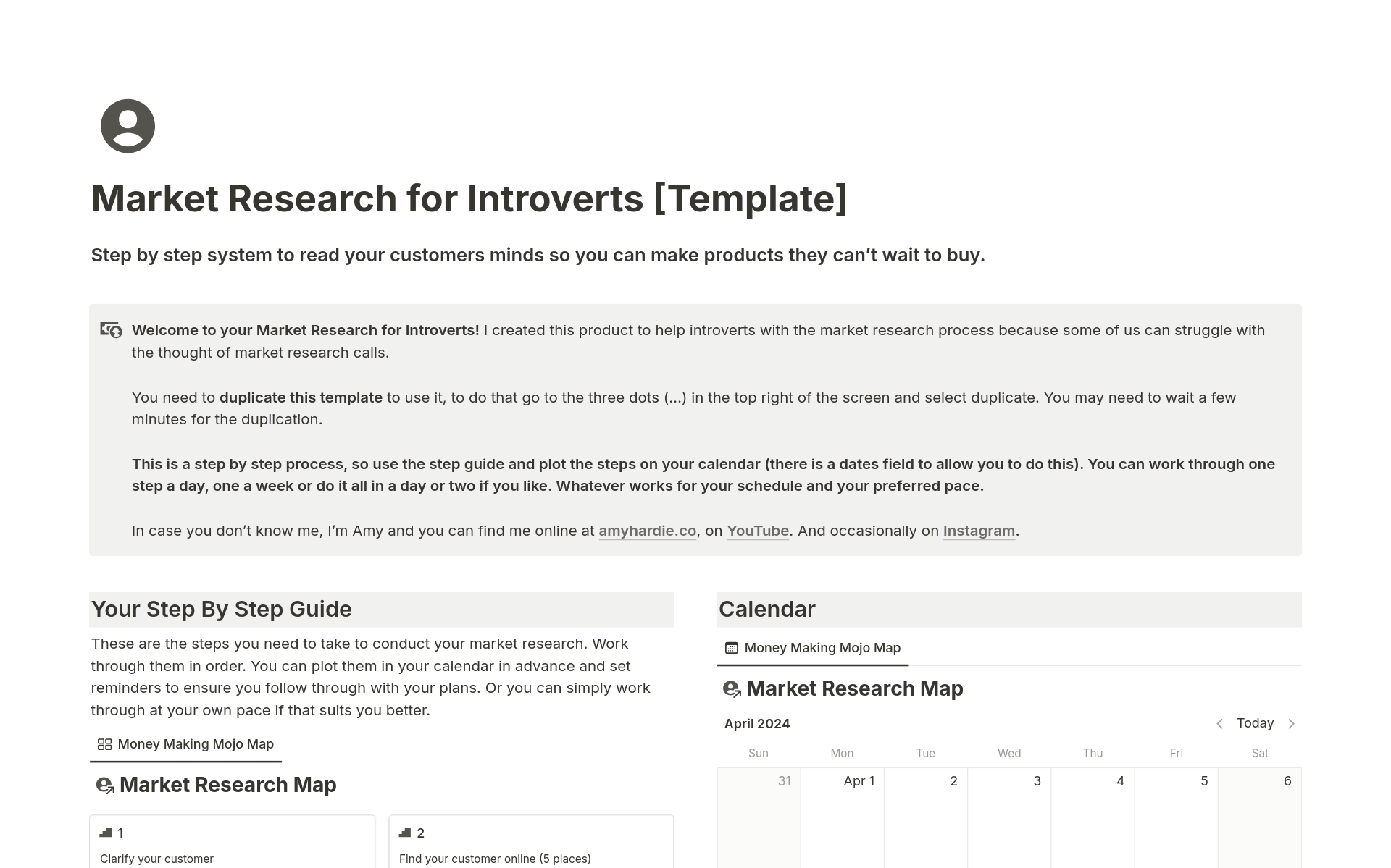 A template preview for Customer Market Research Hub