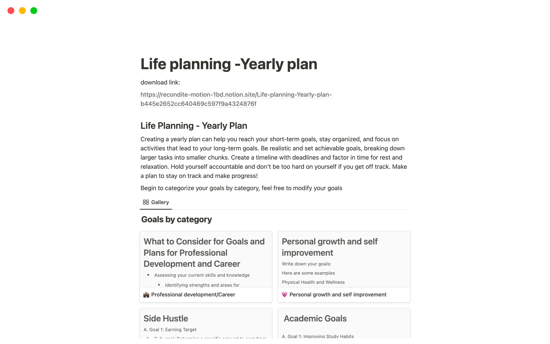 A template preview for Yearly  Life Organizer