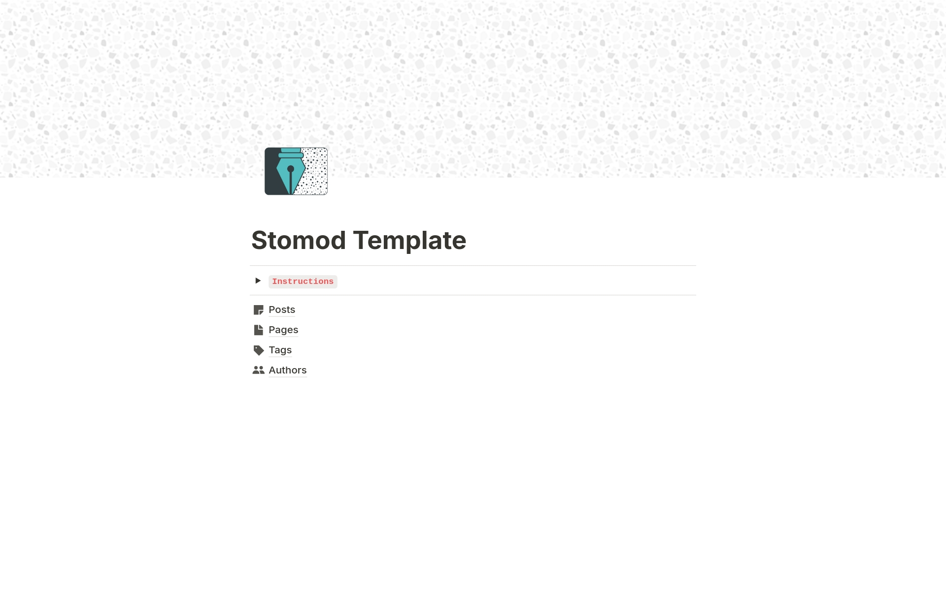 The Stomod blog template allows you to easily setup a content creation workflow for blogging with support for posts, pages, authors and tags. You can also specify slugs, meta tags, and several other properties to associate with your blog post.