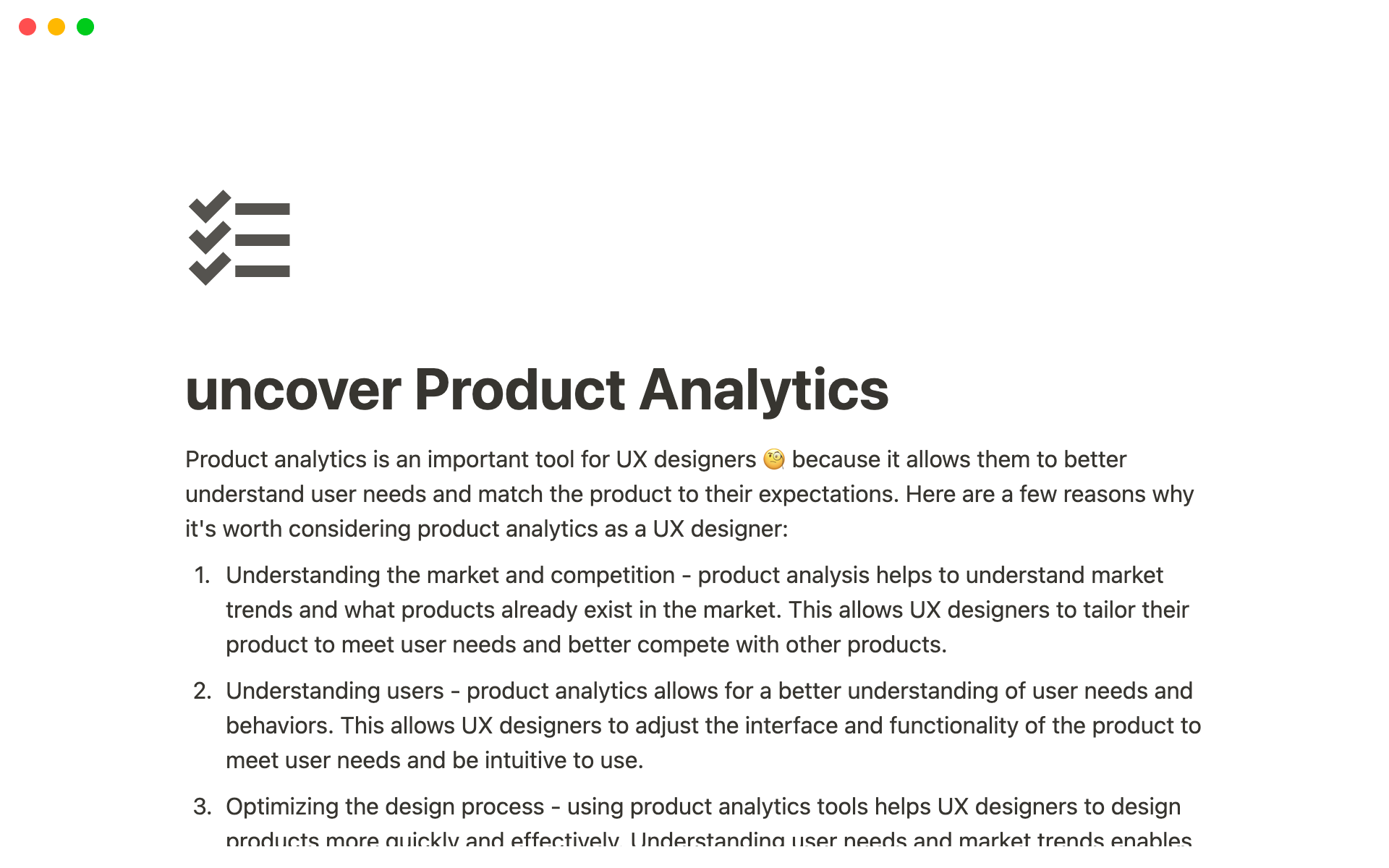 Uma prévia do modelo para uncover Product Analysis