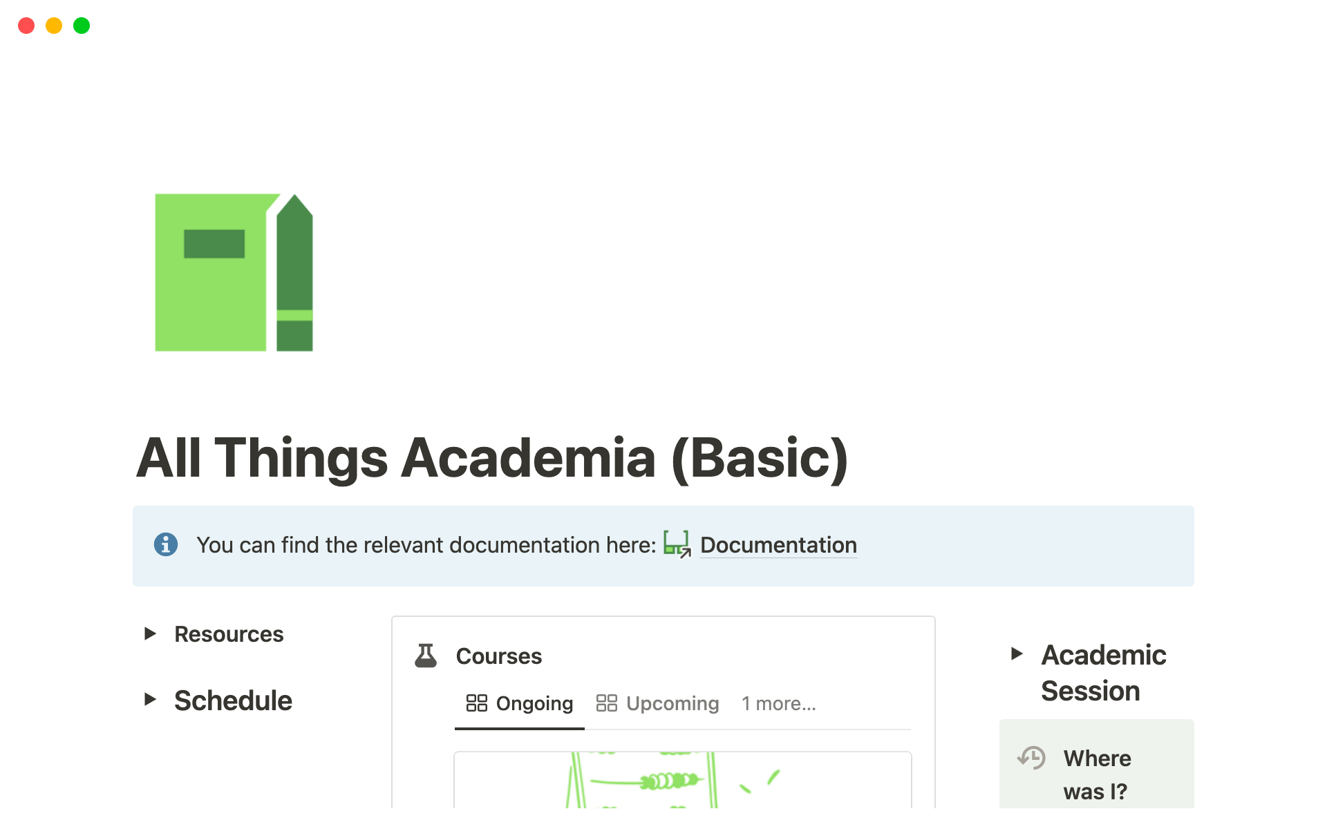 A template preview for All Things Academia