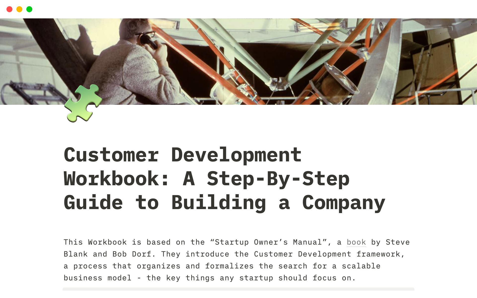 A template preview for Customer Development Workbook: A Step-By-Step Guide to Building a Company