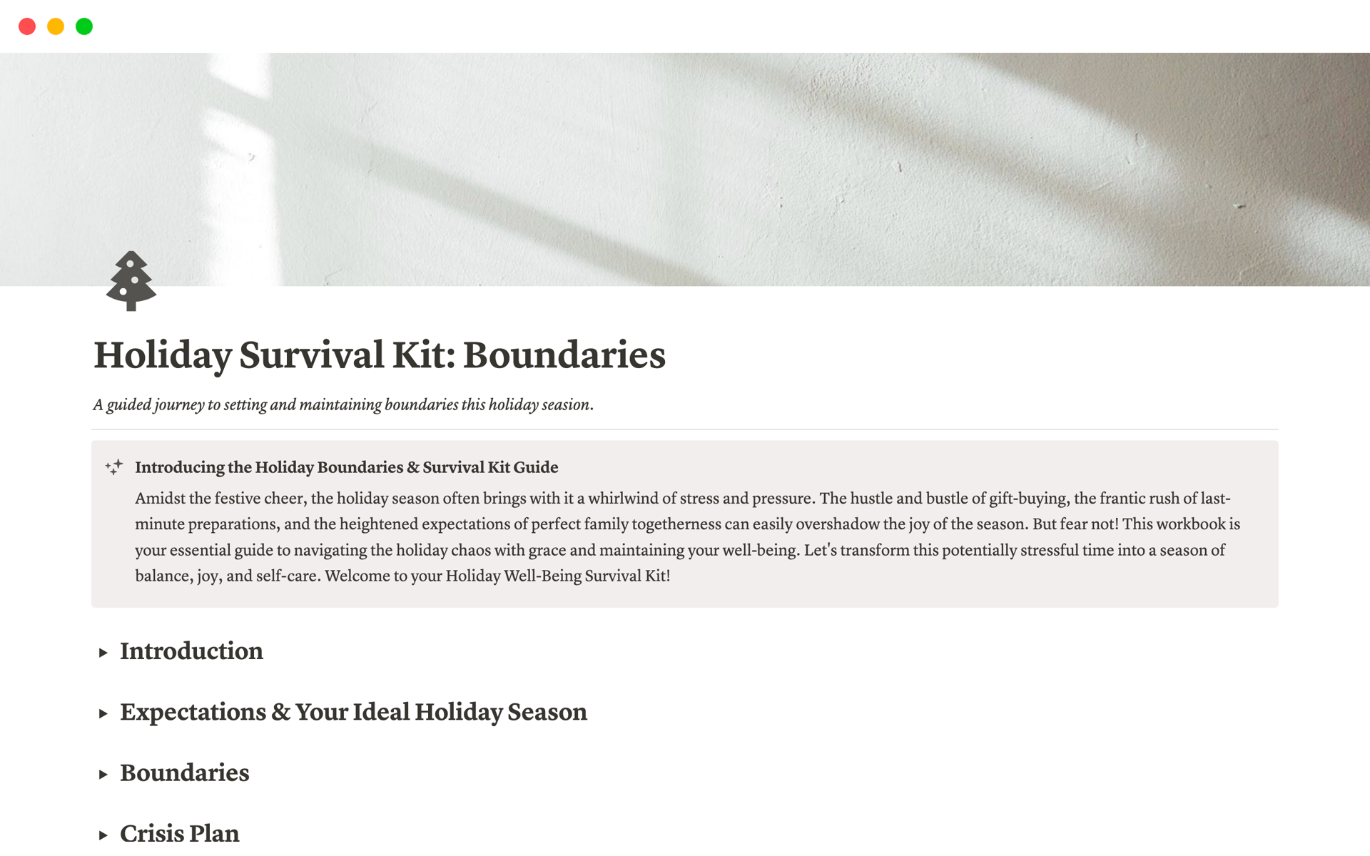 A template preview for Holiday Survival Kit: Boundaries