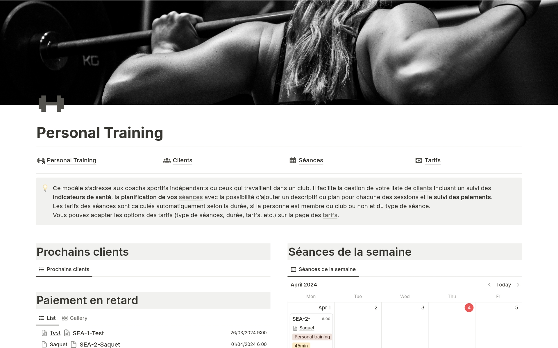 A template preview for Personal Training