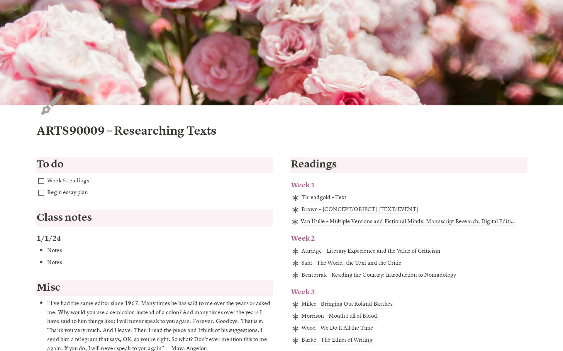 Aesthetically pleasing PhD dashboard, including database for the organisation of secondary source notes