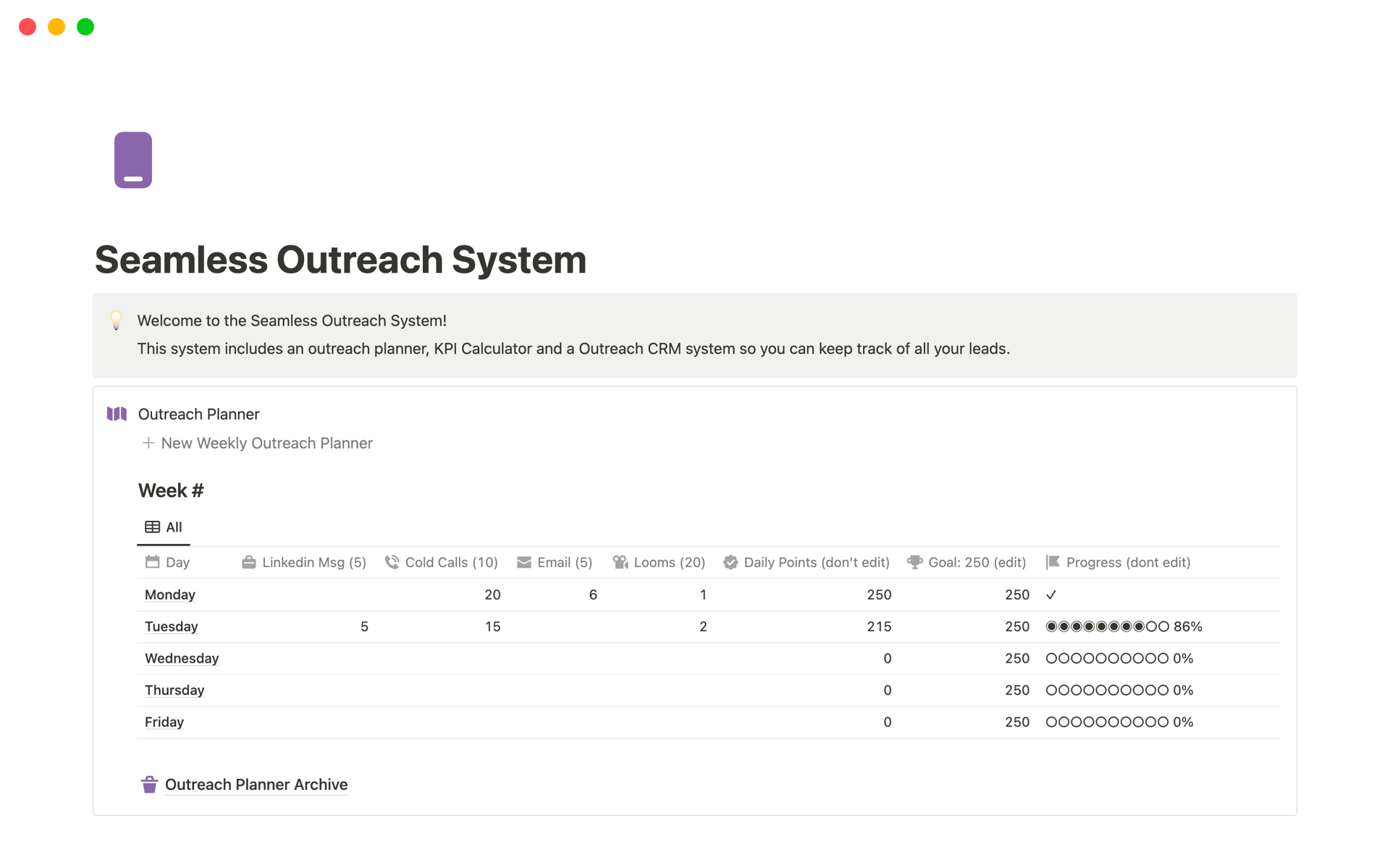 The Seamless Outreach template offers a complete setup for doing cold outreach.