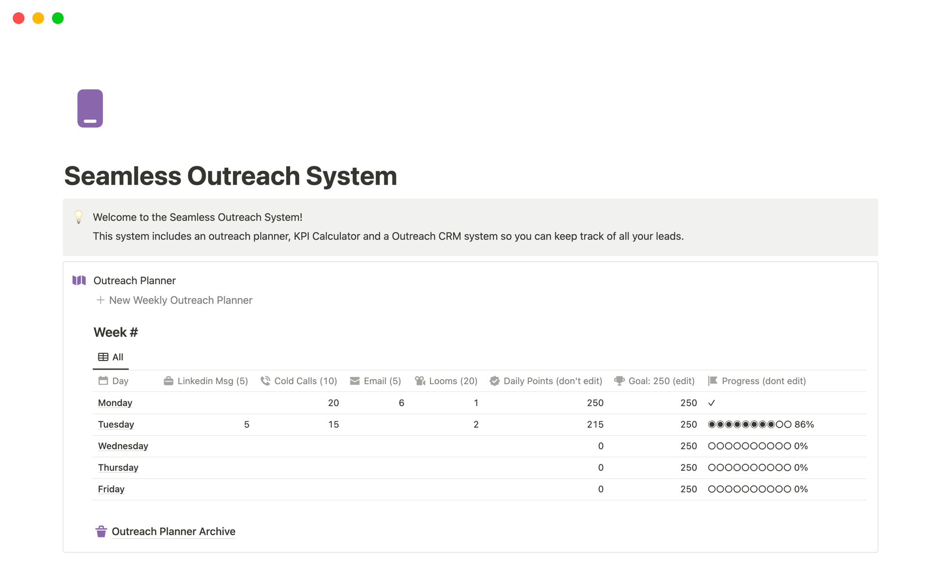 Uma prévia do modelo para Seamless Outreach System