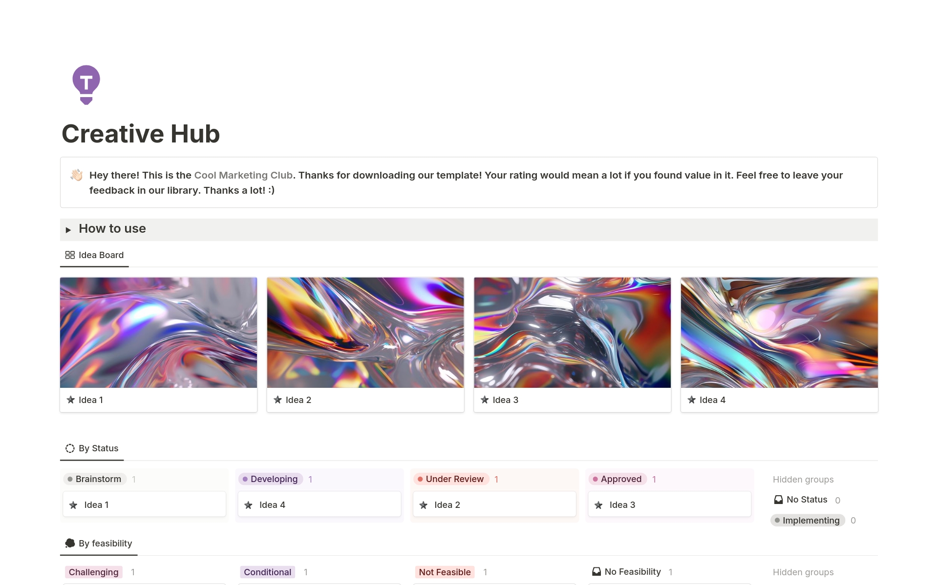 Unleash creativity with our Creative Hub | Notion template! Capture, refine, and explore new ideas effortlessly. Perfect for teams seeking innovative solutions