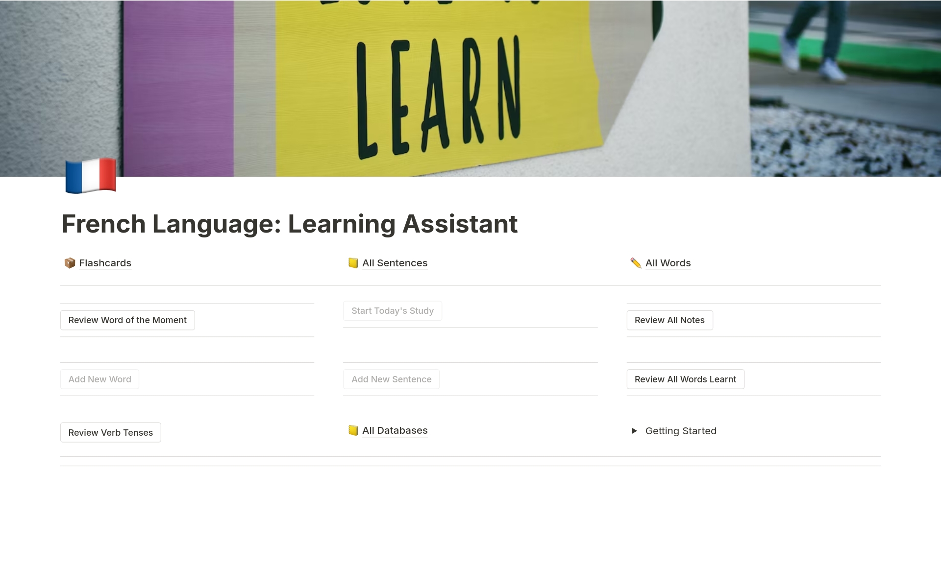 A template preview for French Language: Learning Assistant