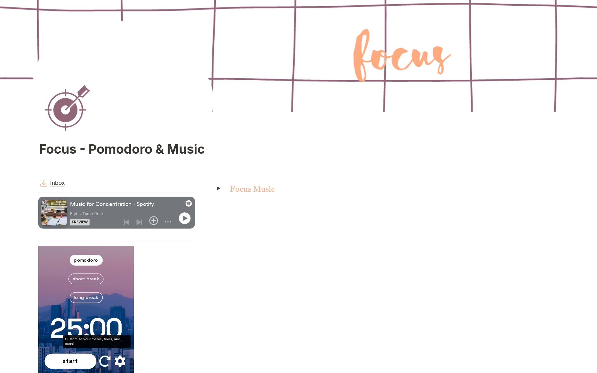A template preview for Focus Mode : Pomodoro & Lofi music