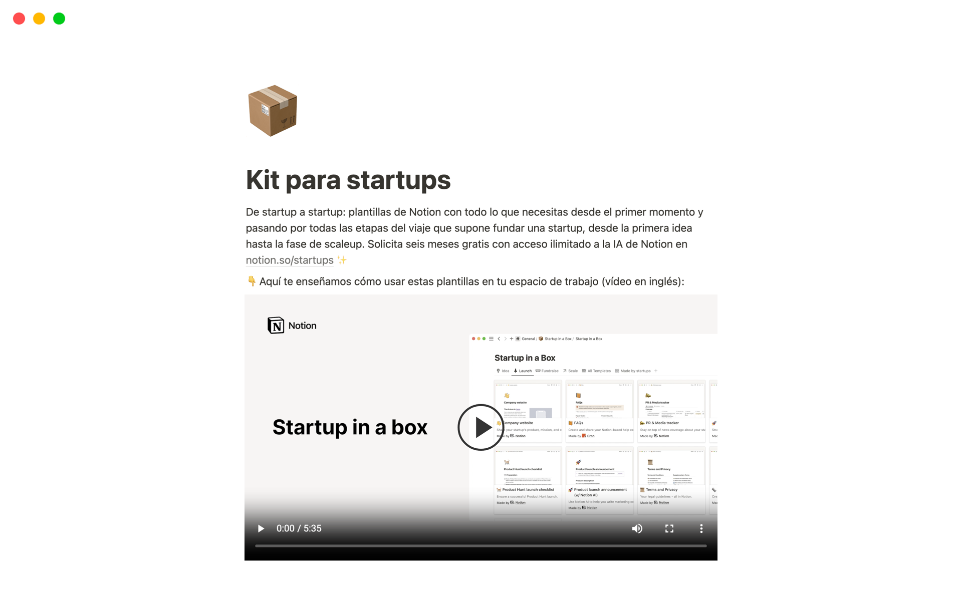 Vista previa de plantilla para Kit para startups