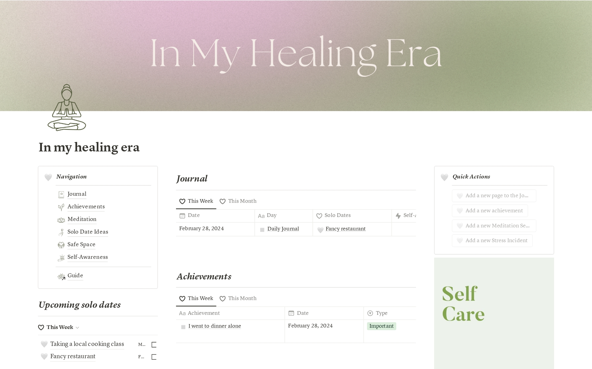 A template preview for Self-Care Planner | 5-minute Journal
